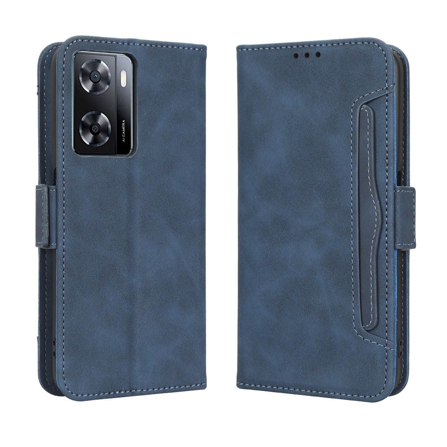 OPPO A57 5G Skin Feel PU Leather Wallet Phone Case with Card Slots, Cash Pocket, Magnetic Closure, Built-In Stand, Full Protection TPU Cover