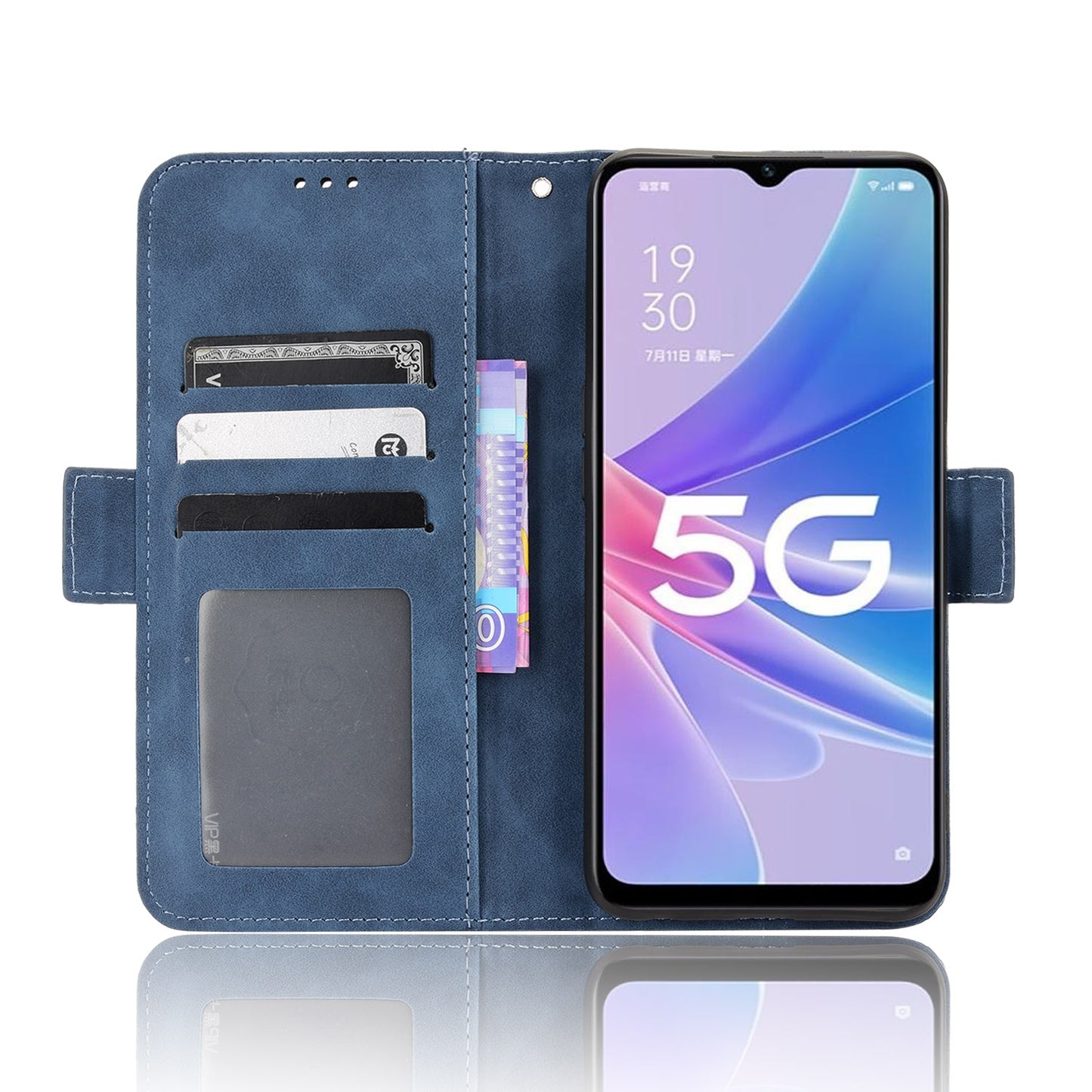 OPPO A97 5G Skin Feel PU Leather Wallet Phone Case with Card Slots, Cash Pocket, Magnetic Closure, Built-In Stand, Full Protection TPU Cover