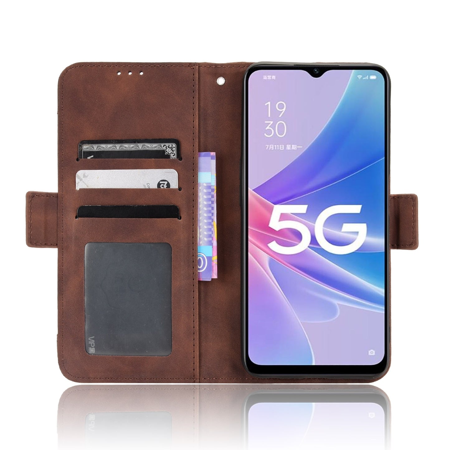 OPPO A97 5G Skin Feel PU Leather Wallet Phone Case with Card Slots, Cash Pocket, Magnetic Closure, Built-In Stand, Full Protection TPU Cover