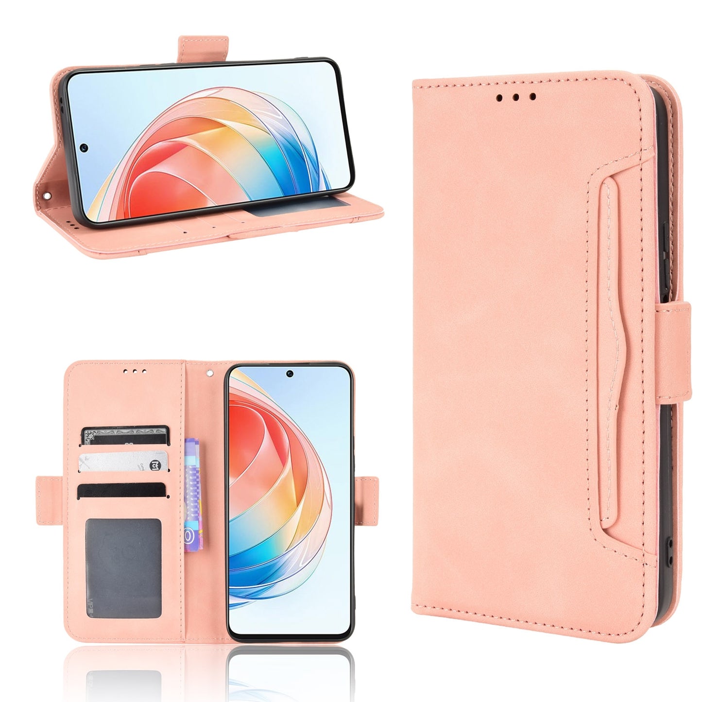 Honor X40i Skin Feel PU Leather Wallet Phone Case with Card Slots, Cash Pocket, Magnetic Closure, Built-In Stand, Full Protection TPU Cover