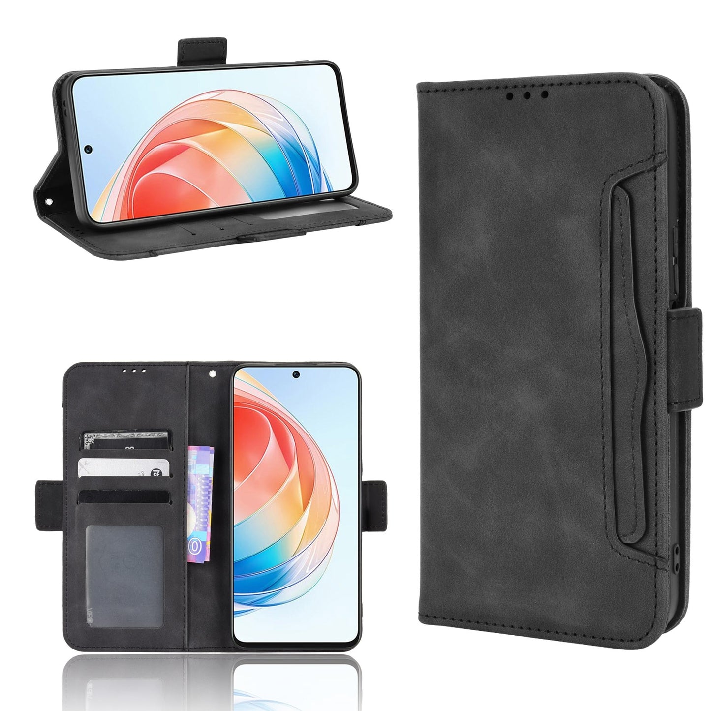 Honor X40i Skin Feel PU Leather Wallet Phone Case with Card Slots, Cash Pocket, Magnetic Closure, Built-In Stand, Full Protection TPU Cover