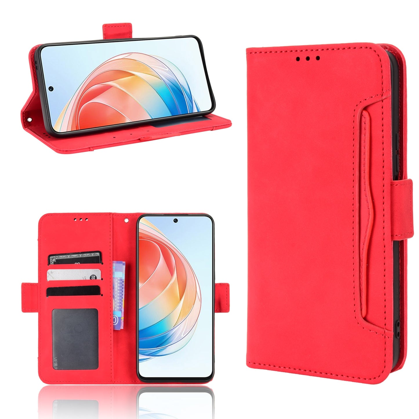 Honor X40i Skin Feel PU Leather Wallet Phone Case with Card Slots, Cash Pocket, Magnetic Closure, Built-In Stand, Full Protection TPU Cover
