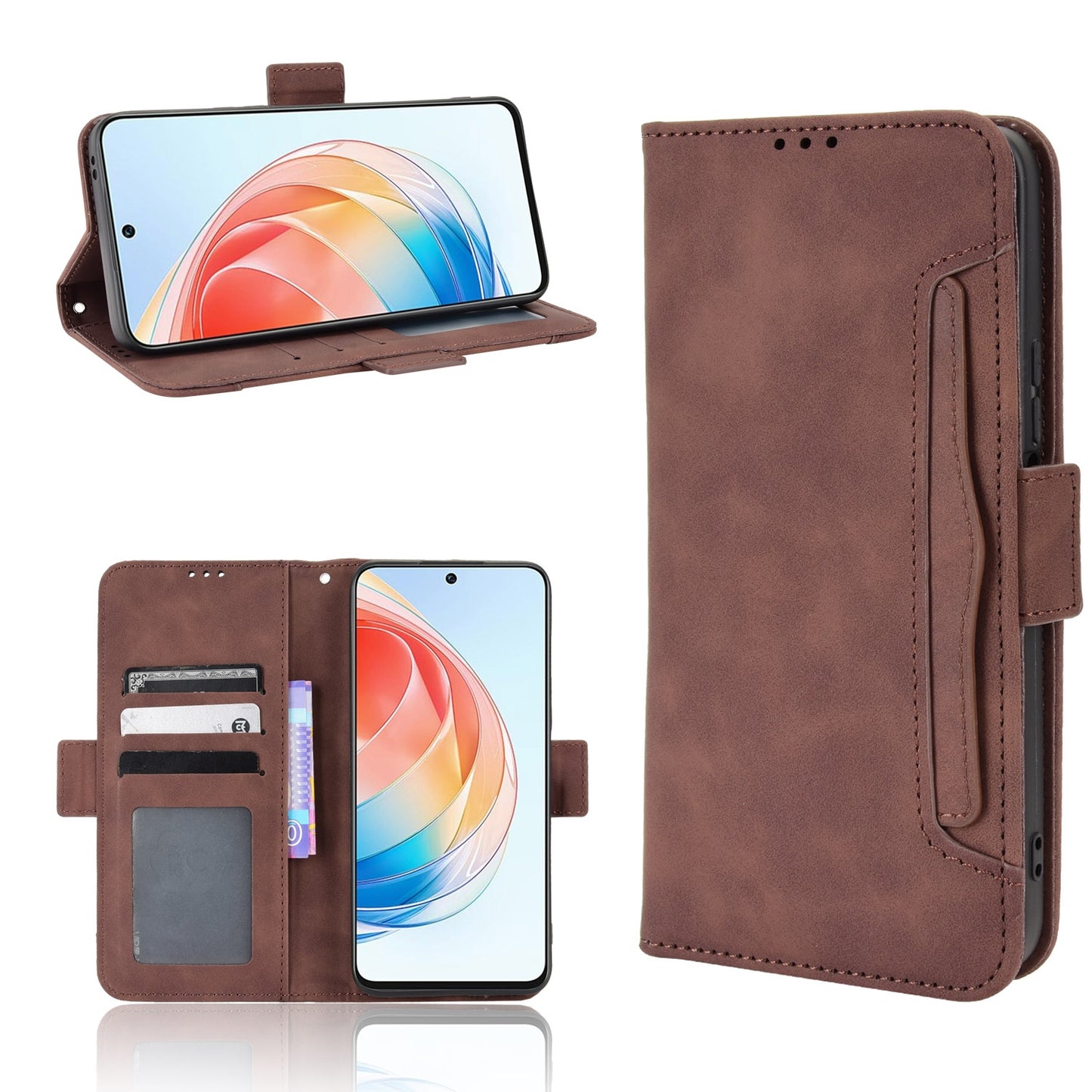 Honor X40i Skin Feel PU Leather Wallet Phone Case with Card Slots, Cash Pocket, Magnetic Closure, Built-In Stand, Full Protection TPU Cover
