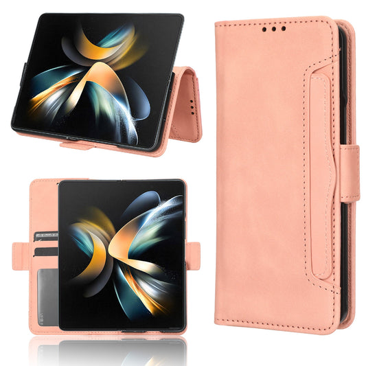 Samsung Galaxy Z Fold4 5G Skin Feel PU Leather Wallet Phone Case with Card Slots, Cash Pocket, Magnetic Closure, Built-In Stand, Full Protection TPU Cover