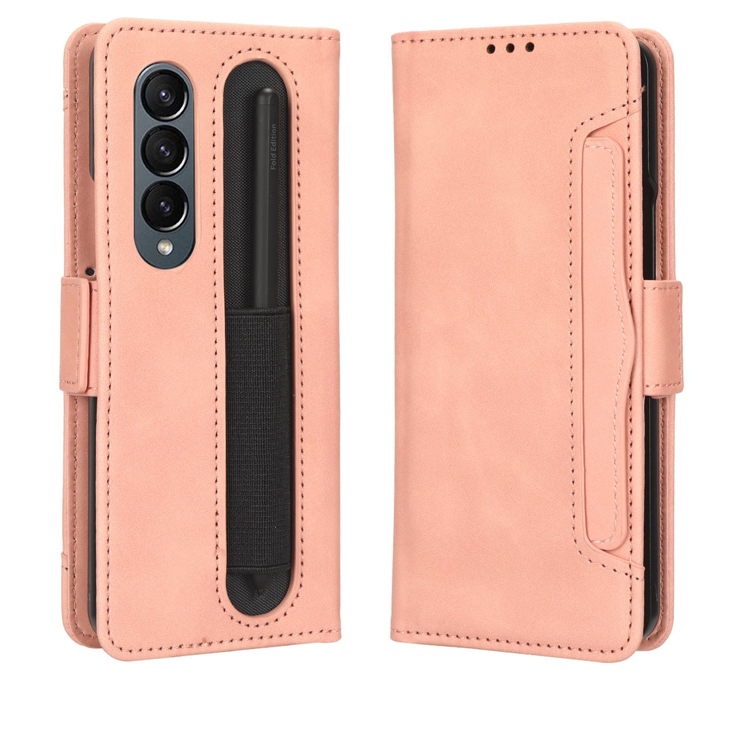 Samsung Galaxy Z Fold4 5G Skin Feel PU Leather Wallet Phone Case with Card Slots, Cash Pocket, Magnetic Closure, Built-In Stand, Full Protection TPU Cover