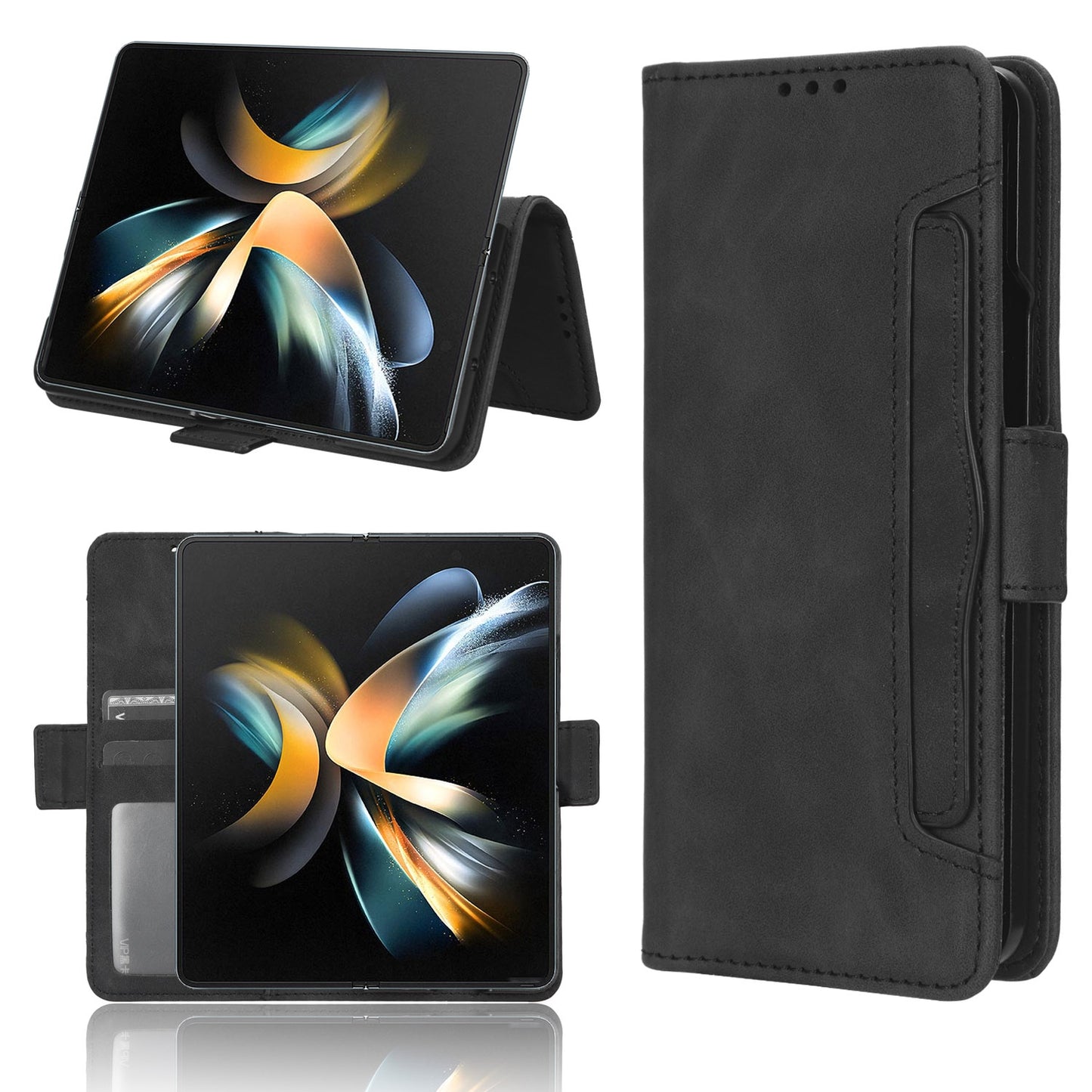 Samsung Galaxy Z Fold4 5G Skin Feel PU Leather Wallet Phone Case with Card Slots, Cash Pocket, Magnetic Closure, Built-In Stand, Full Protection TPU Cover
