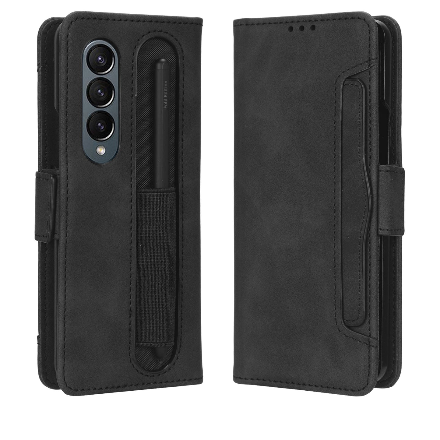 Samsung Galaxy Z Fold4 5G Skin Feel PU Leather Wallet Phone Case with Card Slots, Cash Pocket, Magnetic Closure, Built-In Stand, Full Protection TPU Cover