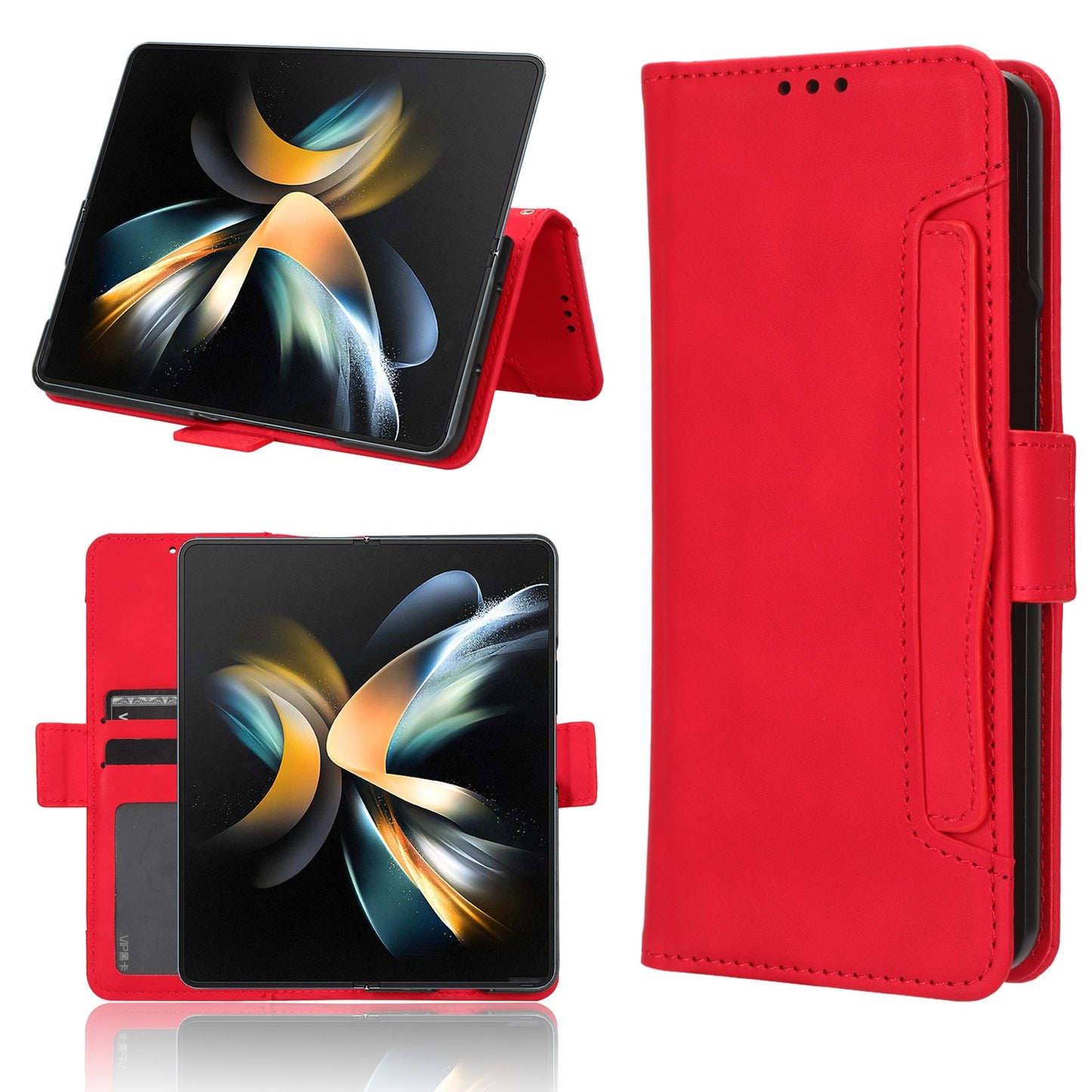 Samsung Galaxy Z Fold4 5G Skin Feel PU Leather Wallet Phone Case with Card Slots, Cash Pocket, Magnetic Closure, Built-In Stand, Full Protection TPU Cover