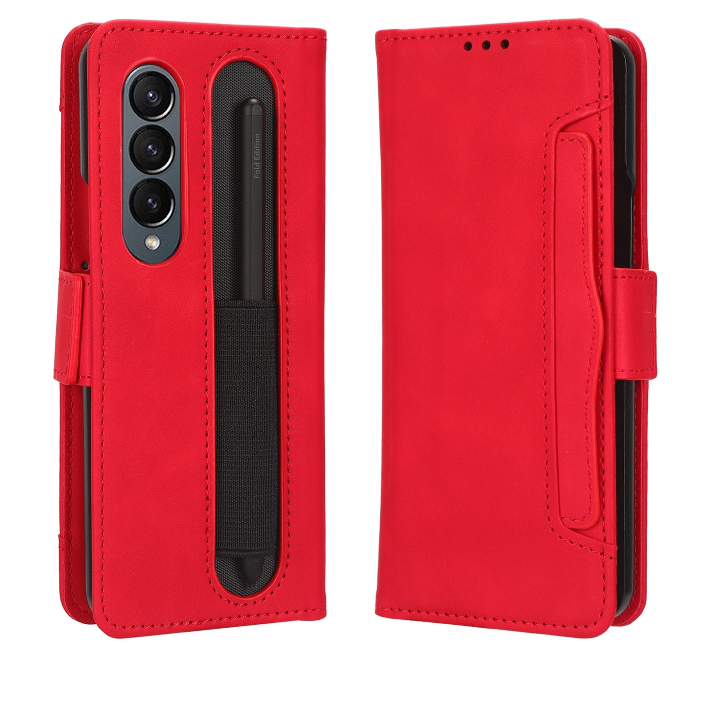Samsung Galaxy Z Fold4 5G Skin Feel PU Leather Wallet Phone Case with Card Slots, Cash Pocket, Magnetic Closure, Built-In Stand, Full Protection TPU Cover