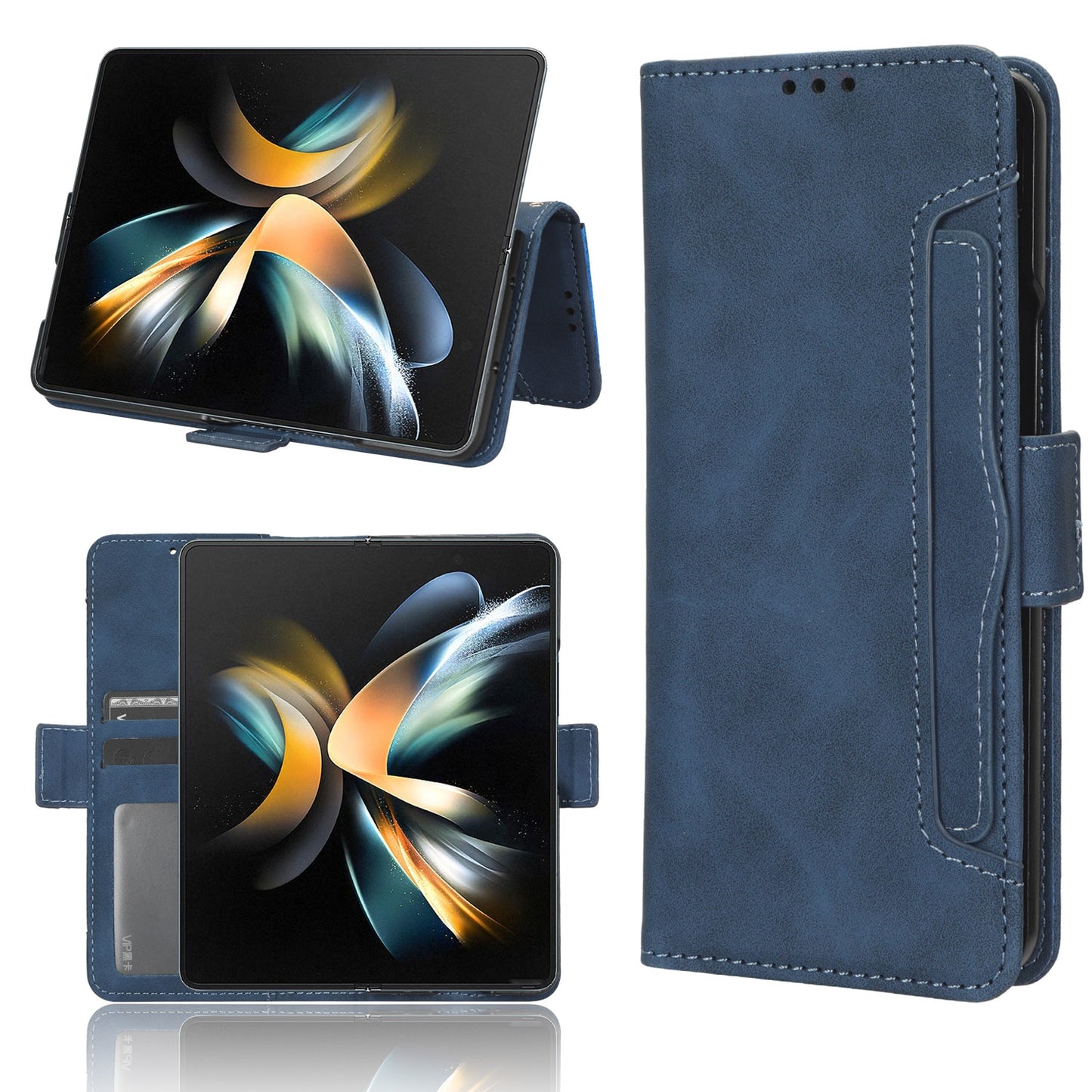 Samsung Galaxy Z Fold4 5G Skin Feel PU Leather Wallet Phone Case with Card Slots, Cash Pocket, Magnetic Closure, Built-In Stand, Full Protection TPU Cover