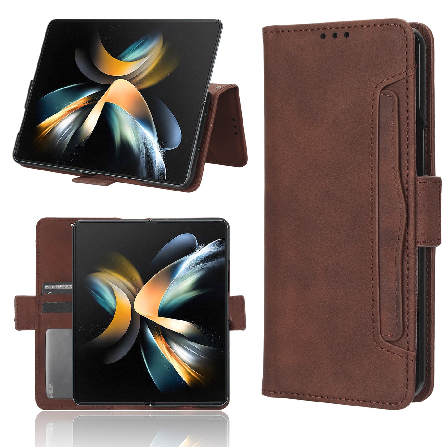 Samsung Galaxy Z Fold4 5G Skin Feel PU Leather Wallet Phone Case with Card Slots, Cash Pocket, Magnetic Closure, Built-In Stand, Full Protection TPU Cover
