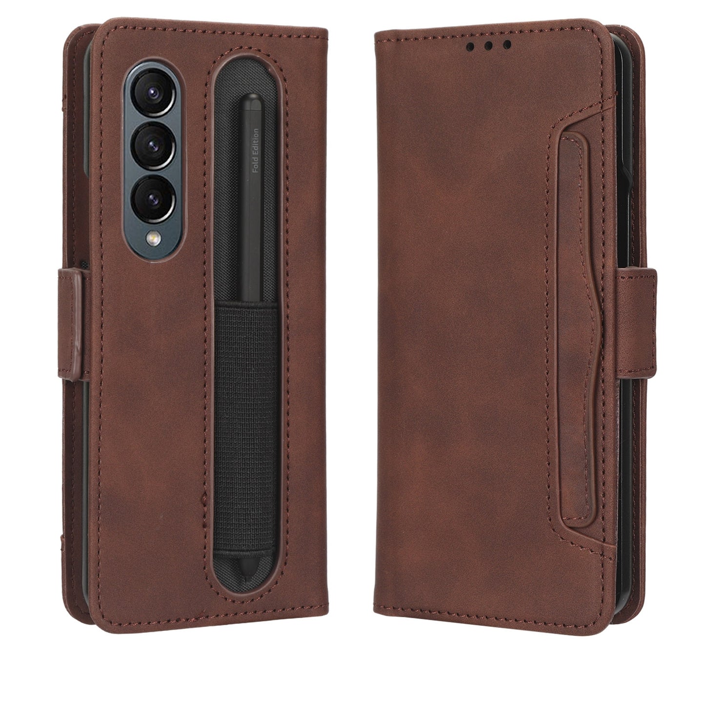 Samsung Galaxy Z Fold4 5G Skin Feel PU Leather Wallet Phone Case with Card Slots, Cash Pocket, Magnetic Closure, Built-In Stand, Full Protection TPU Cover