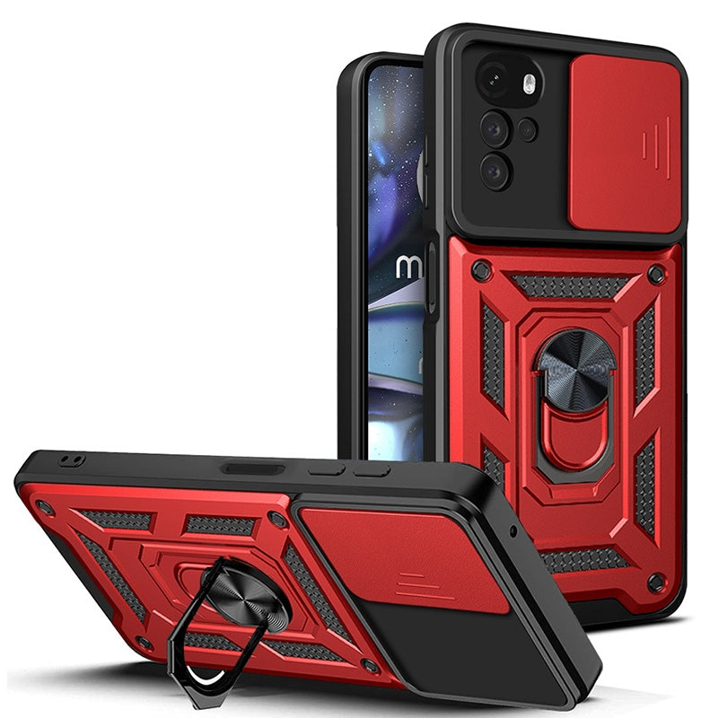 Motorola Moto G22 Sliding Camera Cover Magnetic Ring Stand Shockproof TPU + PC Protective Phone Case