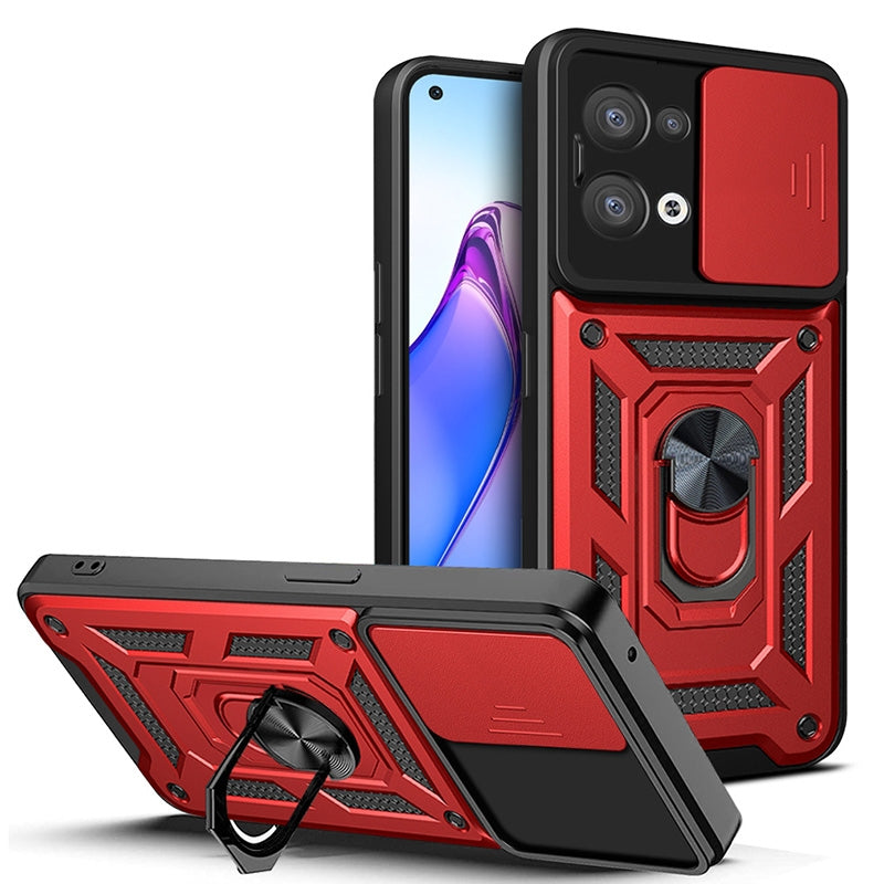 OPPO Reno8 5G Sliding Camera Cover Magnetic Ring Stand Shockproof TPU + PC Protective Phone Case