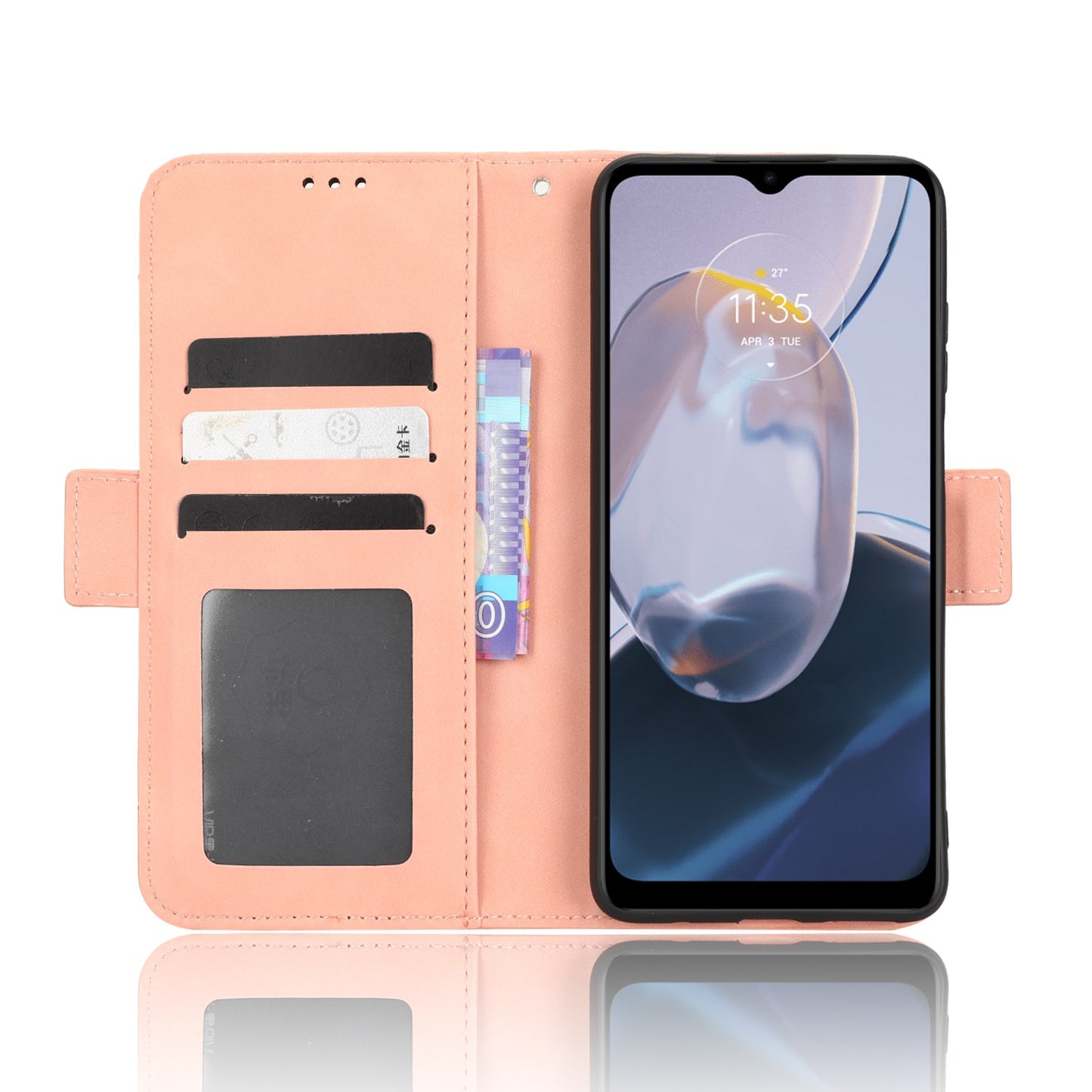 Motorola Moto E22 Skin Feel PU Leather Wallet Phone Case with Card Slots, Cash Pocket, Magnetic Closure, Built-In Stand, Full Protection TPU Cover