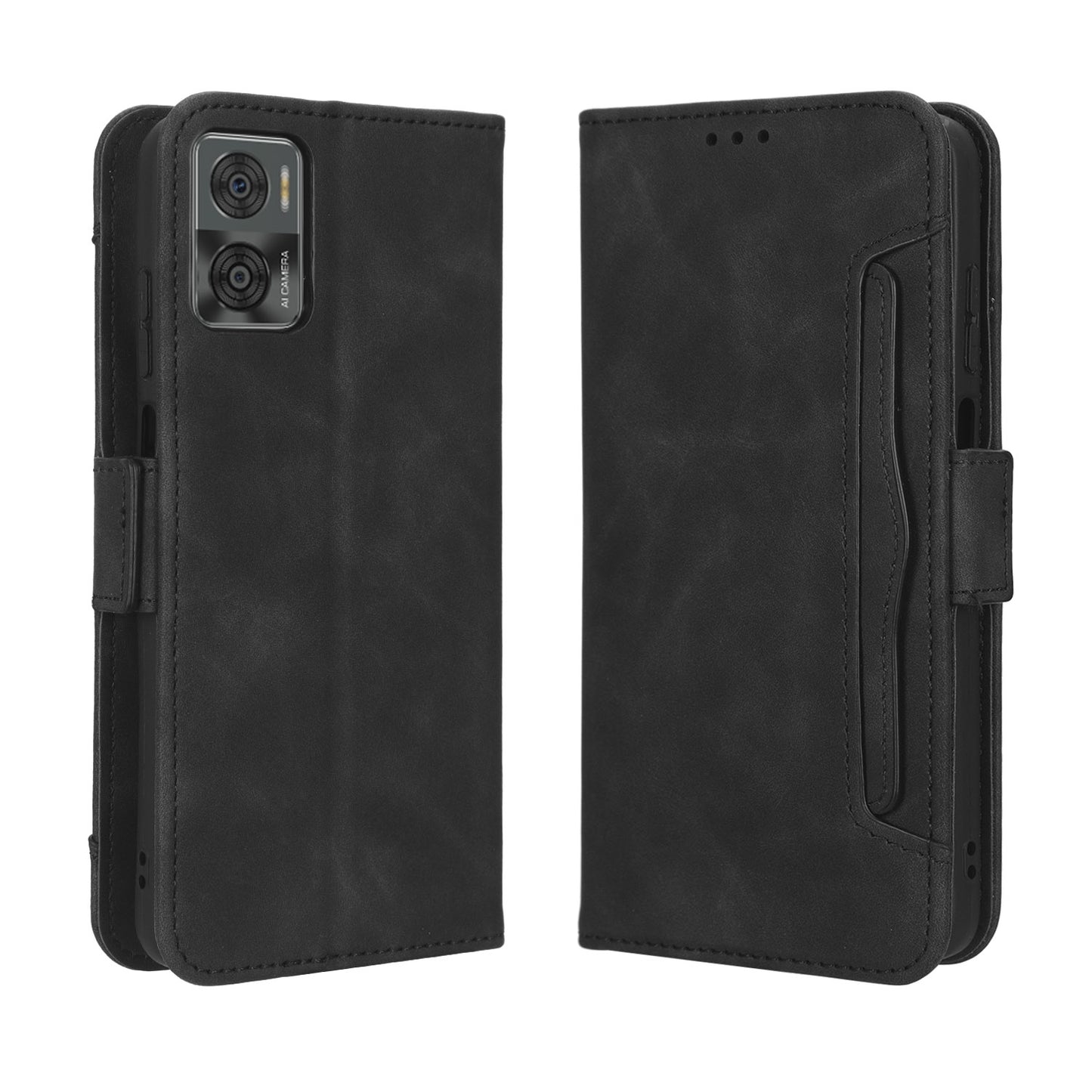 Motorola Moto E22 Skin Feel PU Leather Wallet Phone Case with Card Slots, Cash Pocket, Magnetic Closure, Built-In Stand, Full Protection TPU Cover
