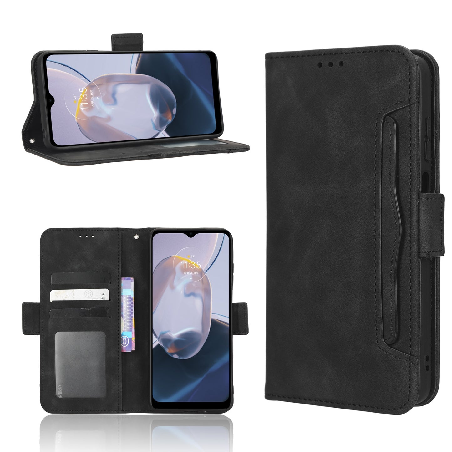 Motorola Moto E22i Skin Feel PU Leather Wallet Phone Case with Card Slots, Cash Pocket, Magnetic Closure, Built-In Stand, Full Protection TPU Cover