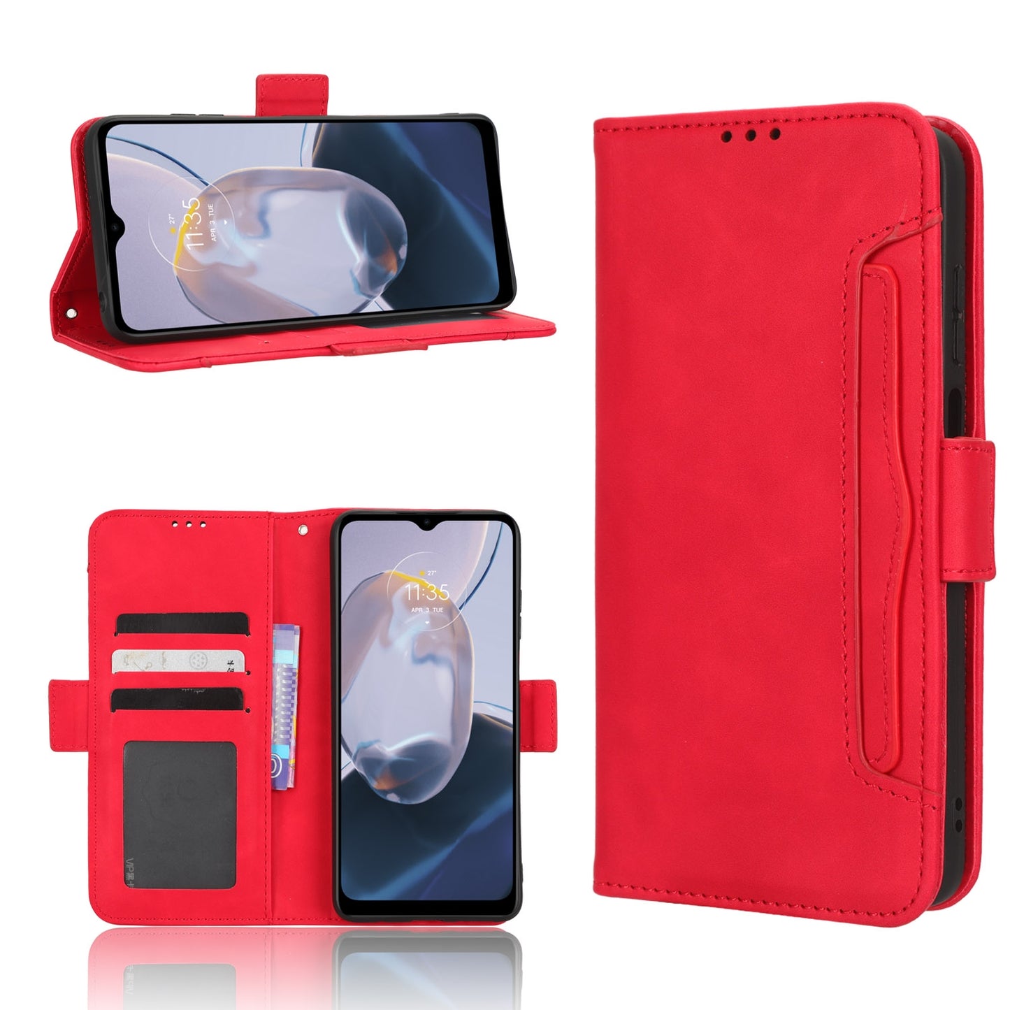 Motorola Moto E22 Skin Feel PU Leather Wallet Phone Case with Card Slots, Cash Pocket, Magnetic Closure, Built-In Stand, Full Protection TPU Cover