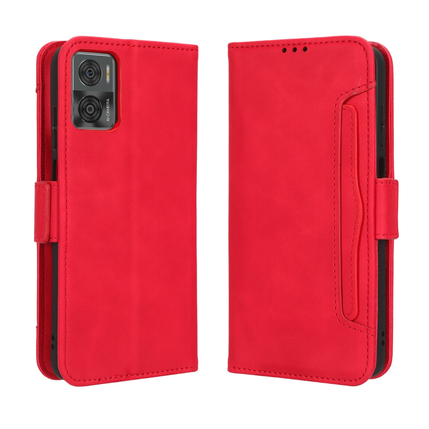 Motorola Moto E22i Skin Feel PU Leather Wallet Phone Case with Card Slots, Cash Pocket, Magnetic Closure, Built-In Stand, Full Protection TPU Cover