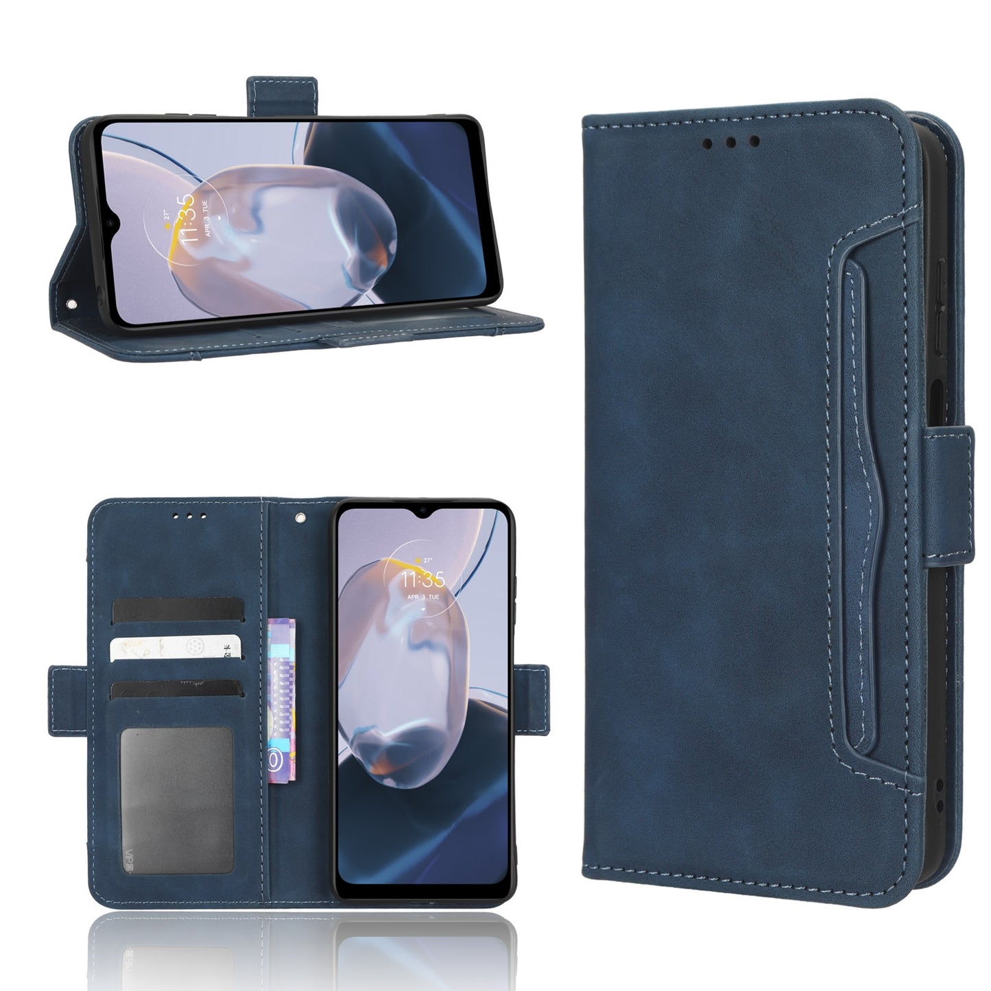 Motorola Moto E22 Skin Feel PU Leather Wallet Phone Case with Card Slots, Cash Pocket, Magnetic Closure, Built-In Stand, Full Protection TPU Cover