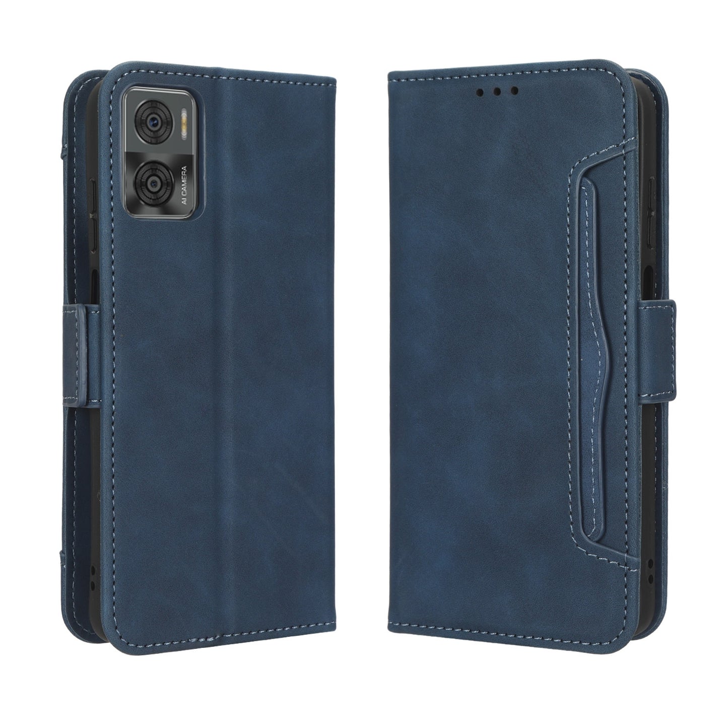 Motorola Moto E22 Skin Feel PU Leather Wallet Phone Case with Card Slots, Cash Pocket, Magnetic Closure, Built-In Stand, Full Protection TPU Cover