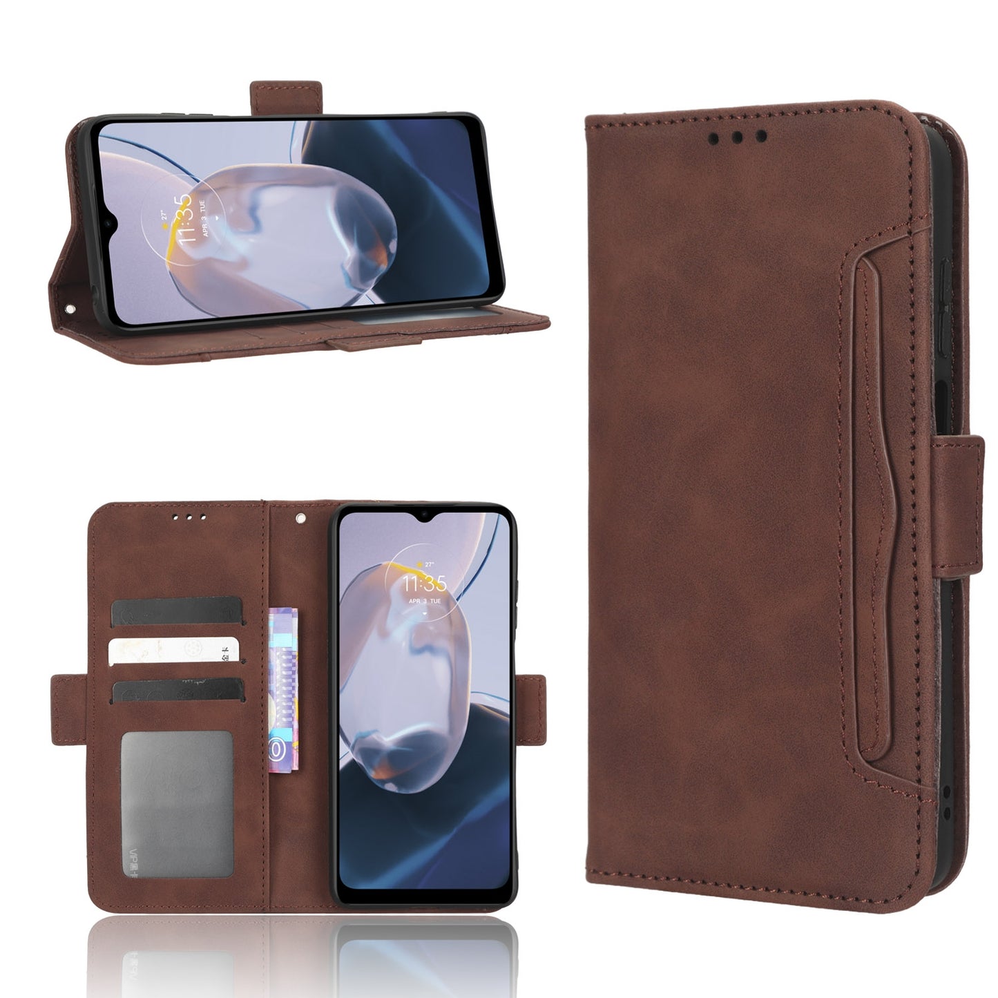 Motorola Moto E22i Skin Feel PU Leather Wallet Phone Case with Card Slots, Cash Pocket, Magnetic Closure, Built-In Stand, Full Protection TPU Cover