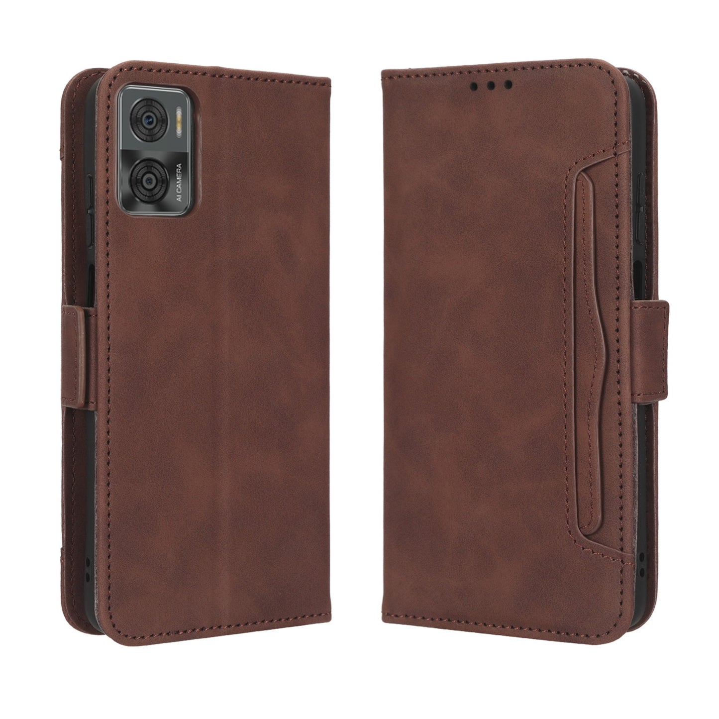 Motorola Moto E22i Skin Feel PU Leather Wallet Phone Case with Card Slots, Cash Pocket, Magnetic Closure, Built-In Stand, Full Protection TPU Cover