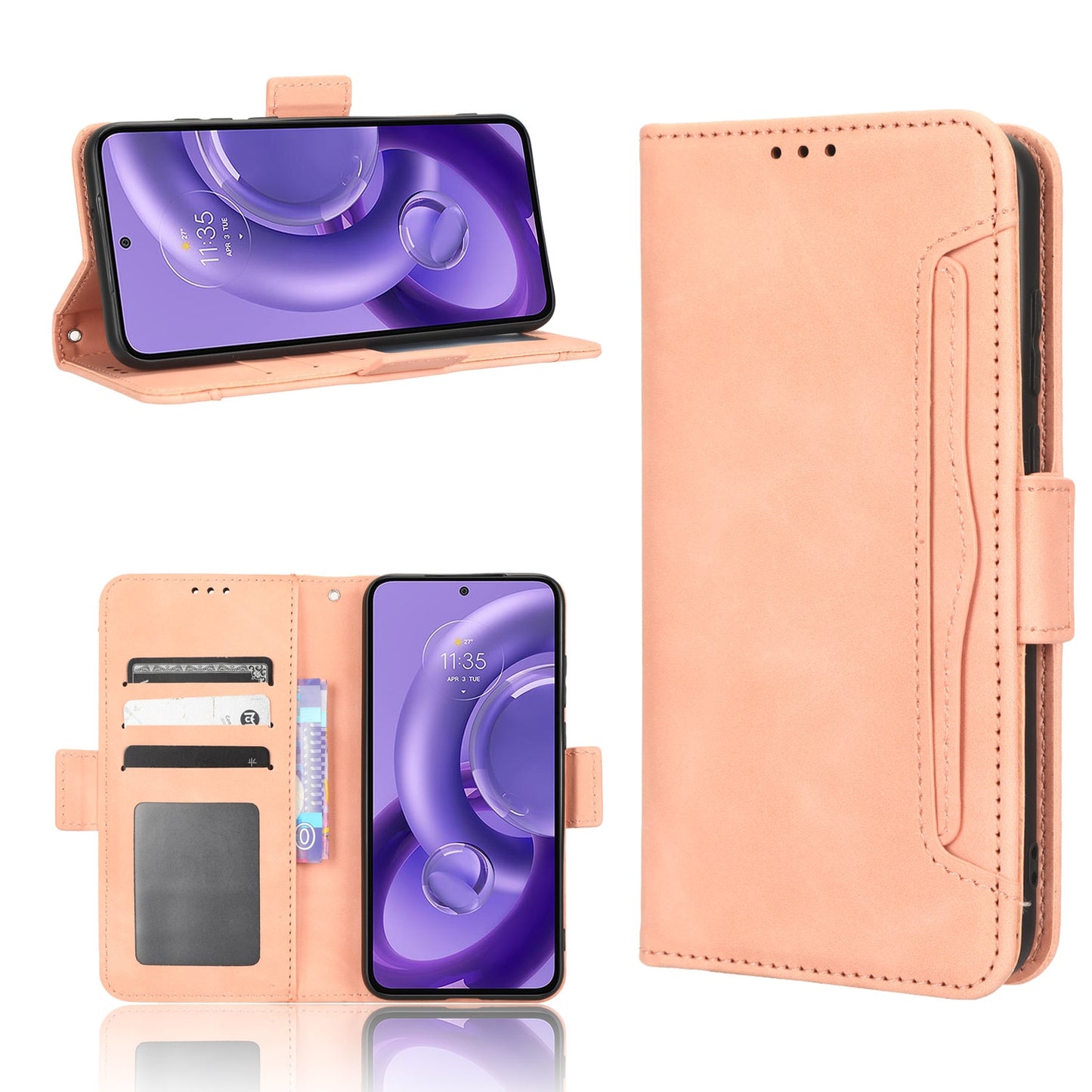 Motorola Edge 30 Lite Skin Feel PU Leather Wallet Phone Case with Card Slots, Cash Pocket, Magnetic Closure, Built-In Stand, Full Protection TPU Cover