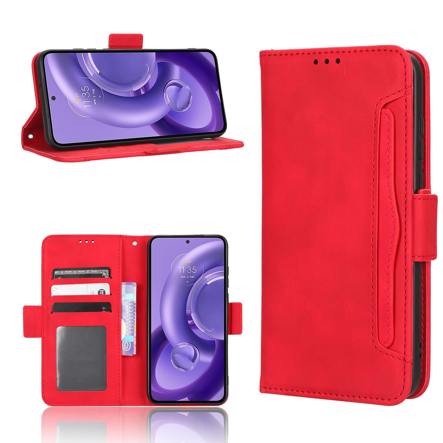 Motorola Edge 30 Neo Skin Feel PU Leather Wallet Phone Case with Card Slots, Cash Pocket, Magnetic Closure, Built-In Stand, Full Protection TPU Cover