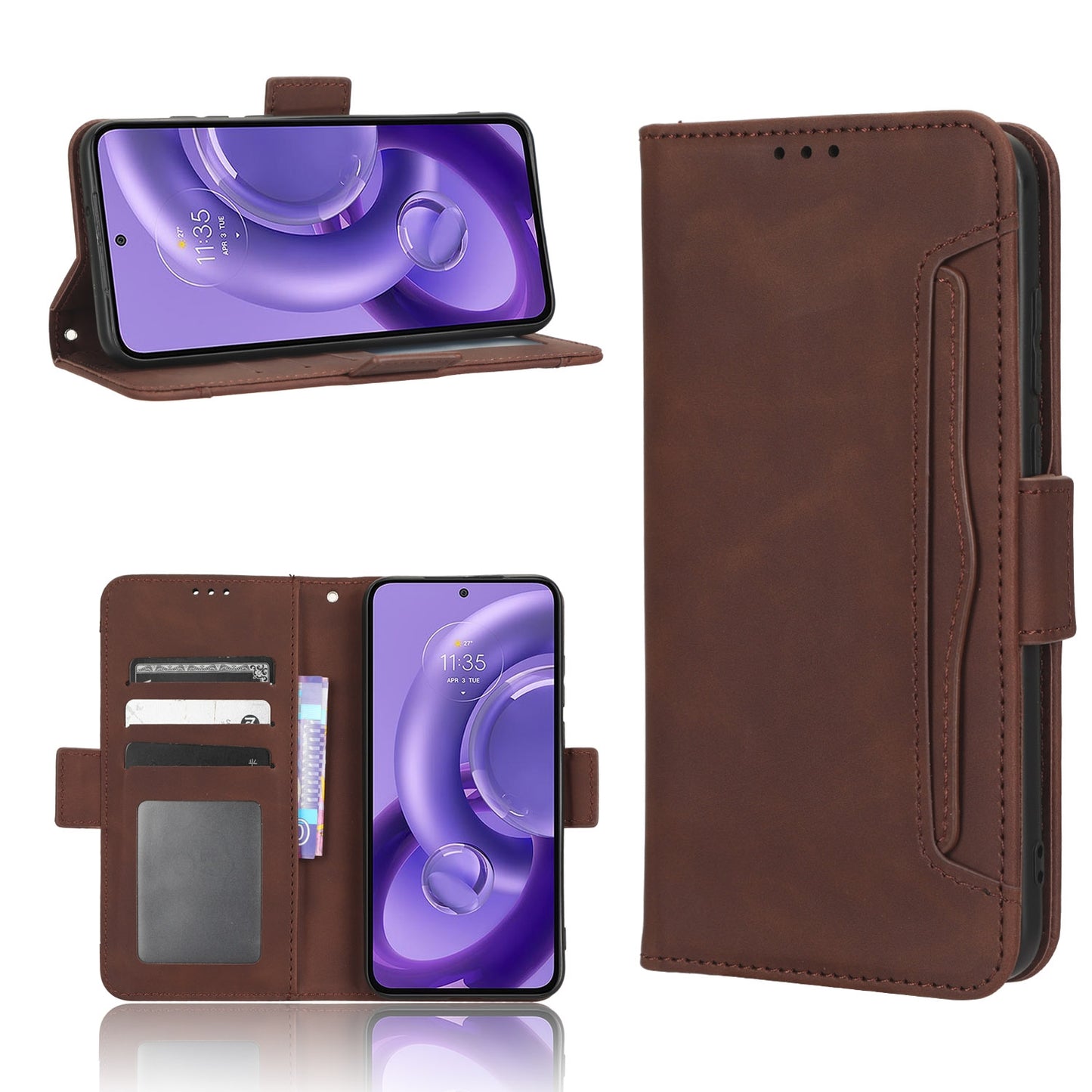 Motorola Edge 30 Lite Skin Feel PU Leather Wallet Phone Case with Card Slots, Cash Pocket, Magnetic Closure, Built-In Stand, Full Protection TPU Cover