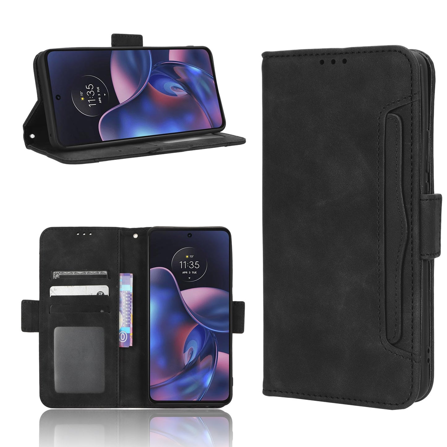 Motorola Edge 2022 Skin Feel PU Leather Wallet Phone Case with Card Slots, Cash Pocket, Magnetic Closure, Built-In Stand, Full Protection TPU Cover