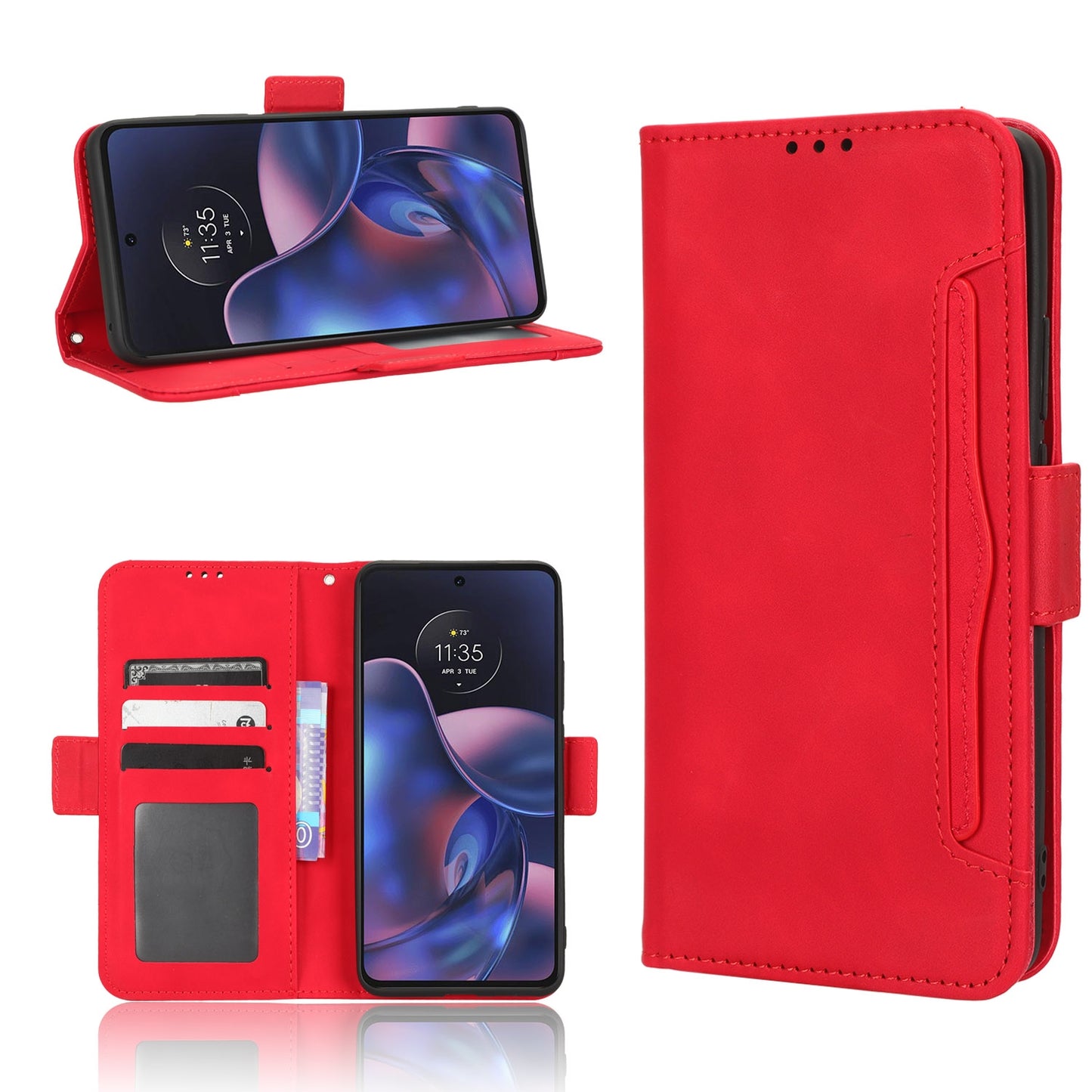 Motorola Edge 2022 Skin Feel PU Leather Wallet Phone Case with Card Slots, Cash Pocket, Magnetic Closure, Built-In Stand, Full Protection TPU Cover