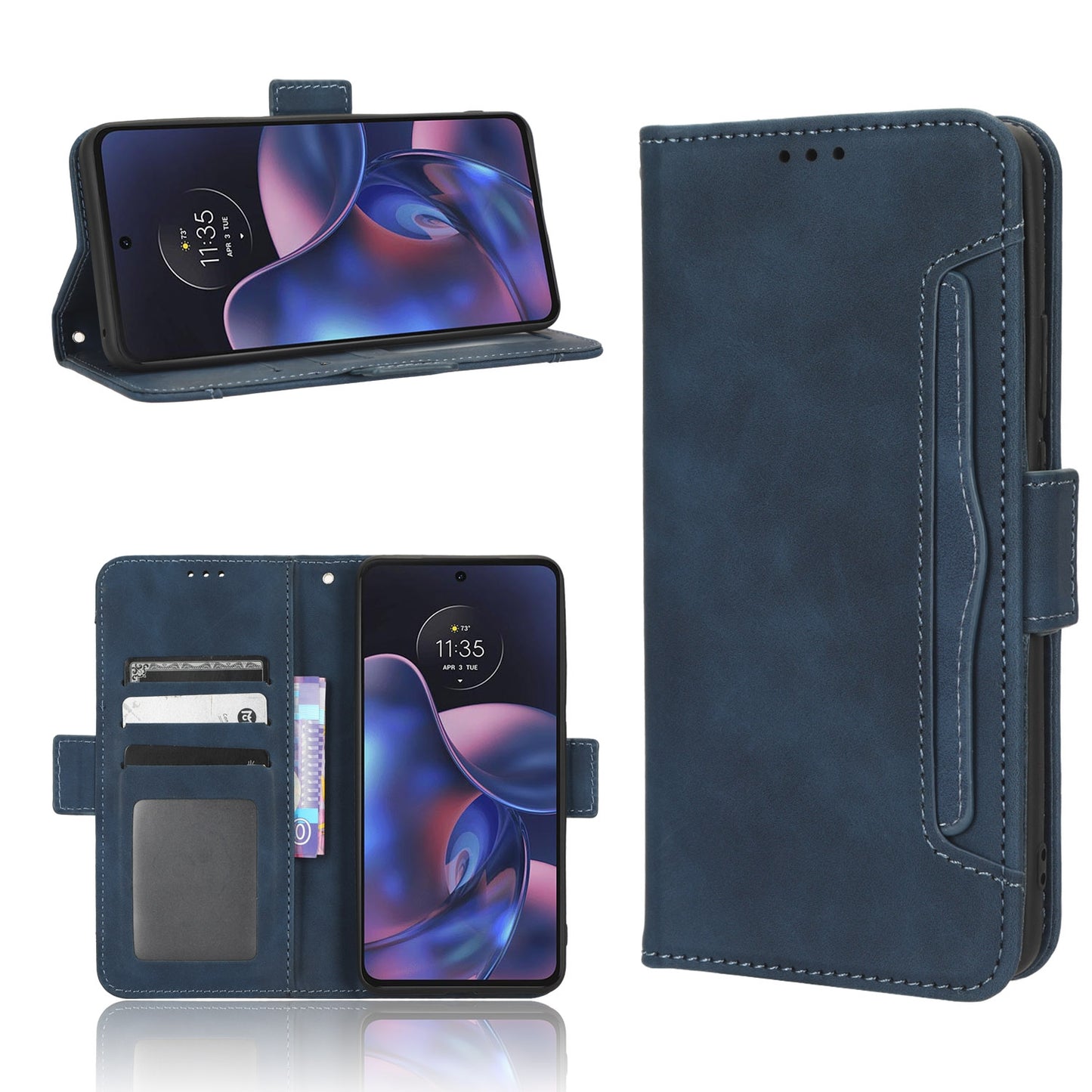Motorola Edge 2022 Skin Feel PU Leather Wallet Phone Case with Card Slots, Cash Pocket, Magnetic Closure, Built-In Stand, Full Protection TPU Cover