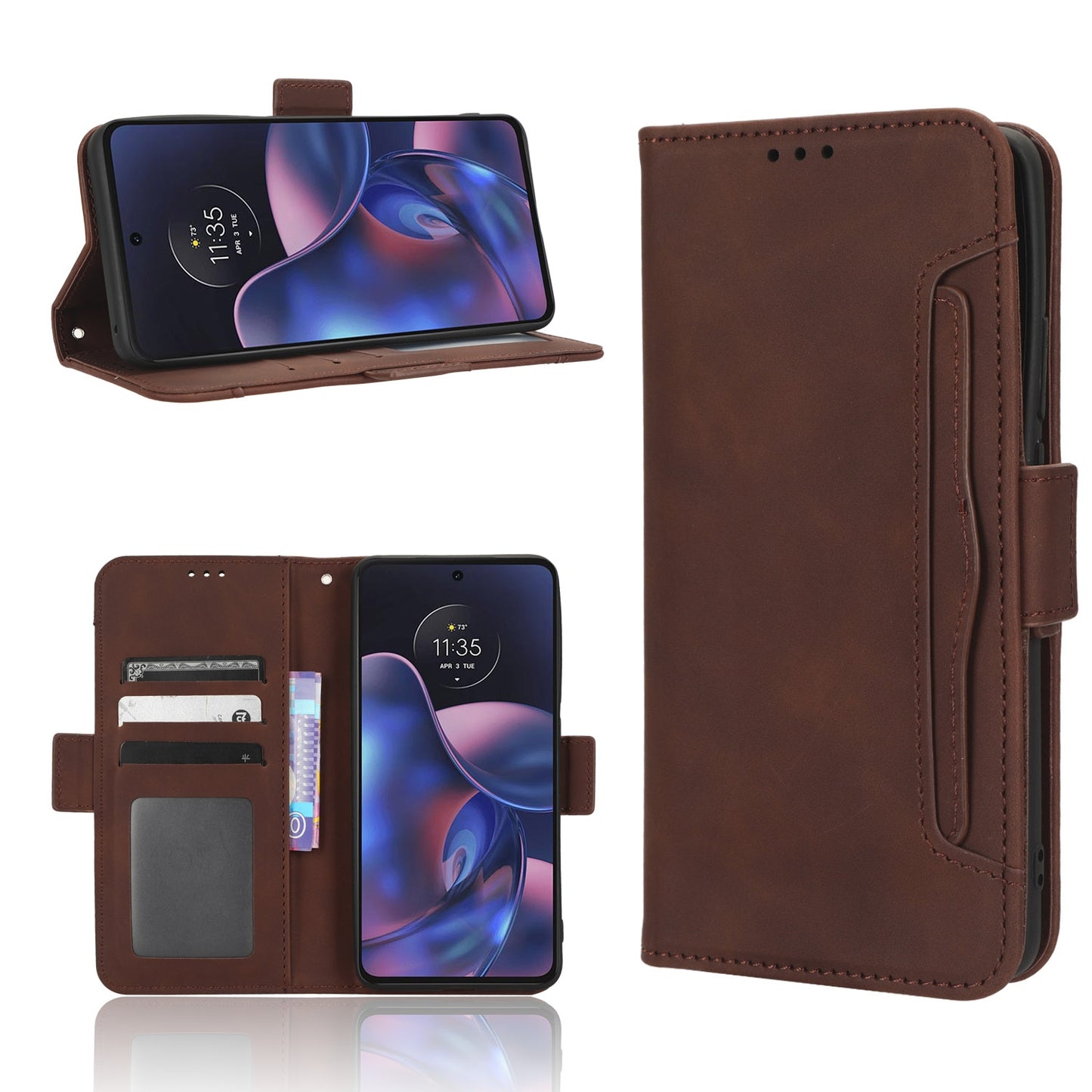 Motorola Edge 2022 Skin Feel PU Leather Wallet Phone Case with Card Slots, Cash Pocket, Magnetic Closure, Built-In Stand, Full Protection TPU Cover