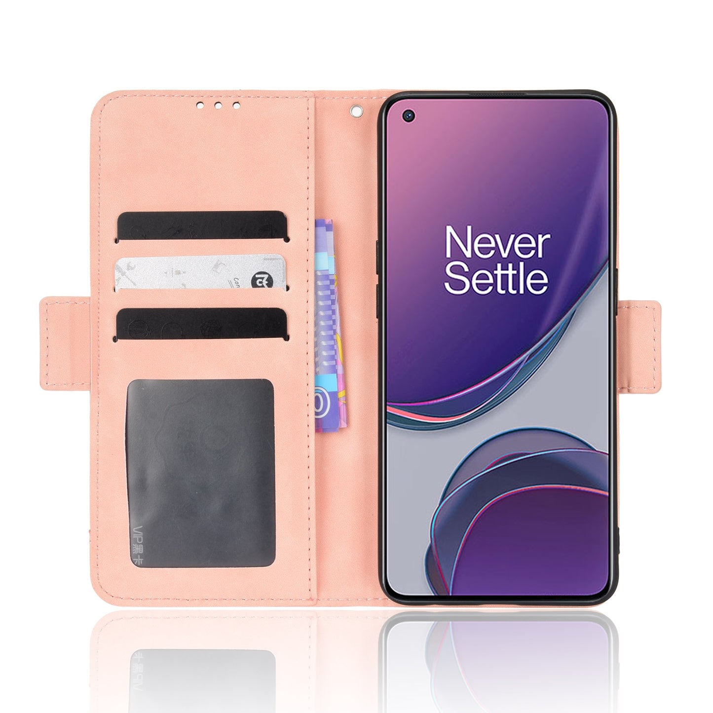 OPPO Reno7 Z Skin Feel PU Leather Wallet Phone Case with Card Slots, Cash Pocket, Magnetic Closure, Built-In Stand, Full Protection TPU Cover