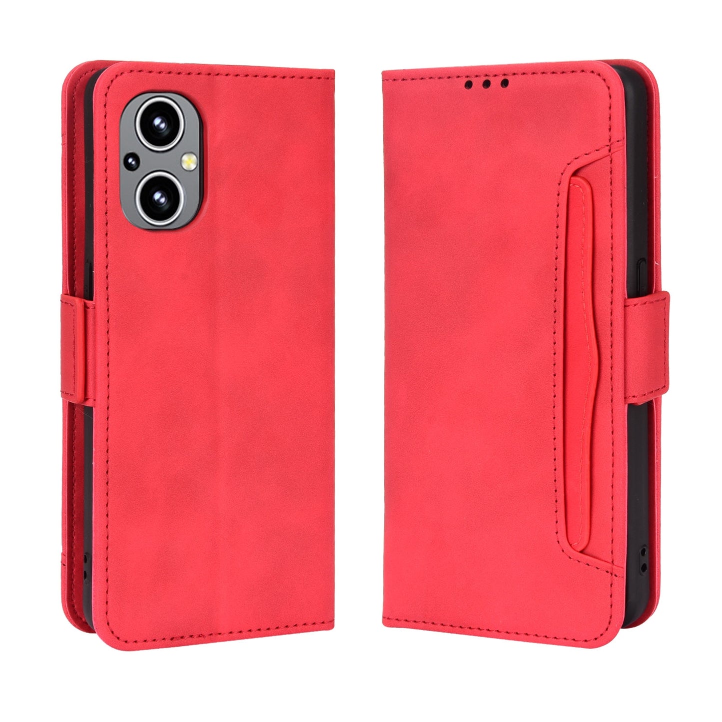 OPPO Reno7 Z Skin Feel PU Leather Wallet Phone Case with Card Slots, Cash Pocket, Magnetic Closure, Built-In Stand, Full Protection TPU Cover