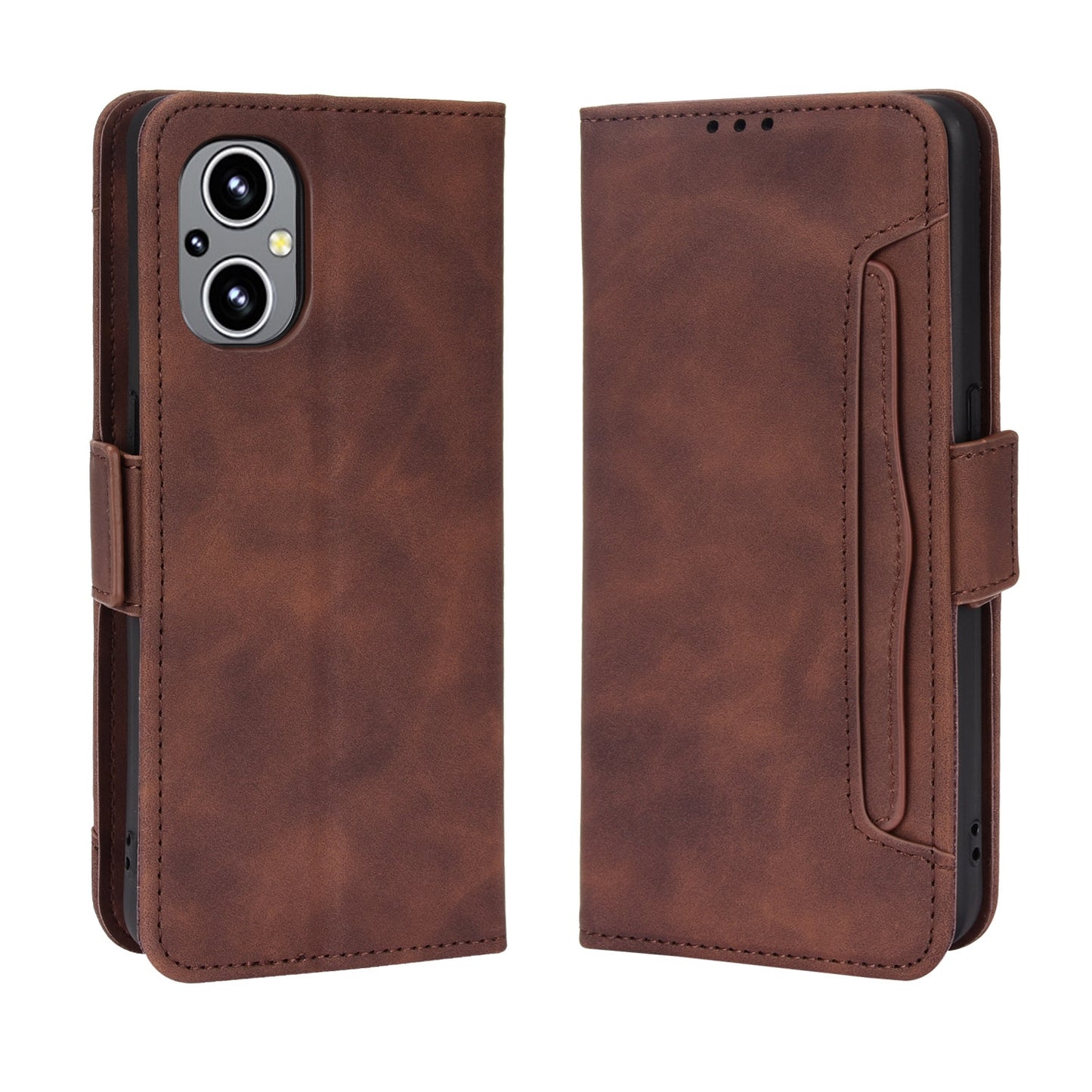 OPPO Reno8 Z Skin Feel PU Leather Wallet Phone Case with Card Slots, Cash Pocket, Magnetic Closure, Built-In Stand, Full Protection TPU Cover