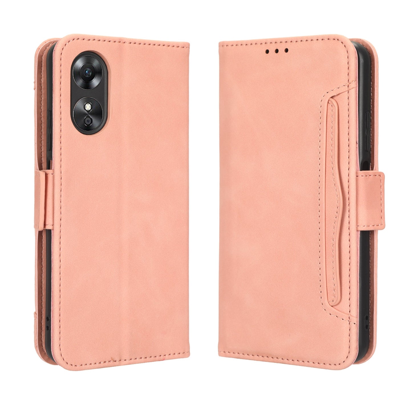 OPPO A17 Skin Feel PU Leather Wallet Phone Case with Card Slots, Cash Pocket, Magnetic Closure, Built-In Stand, Full Protection TPU Cover