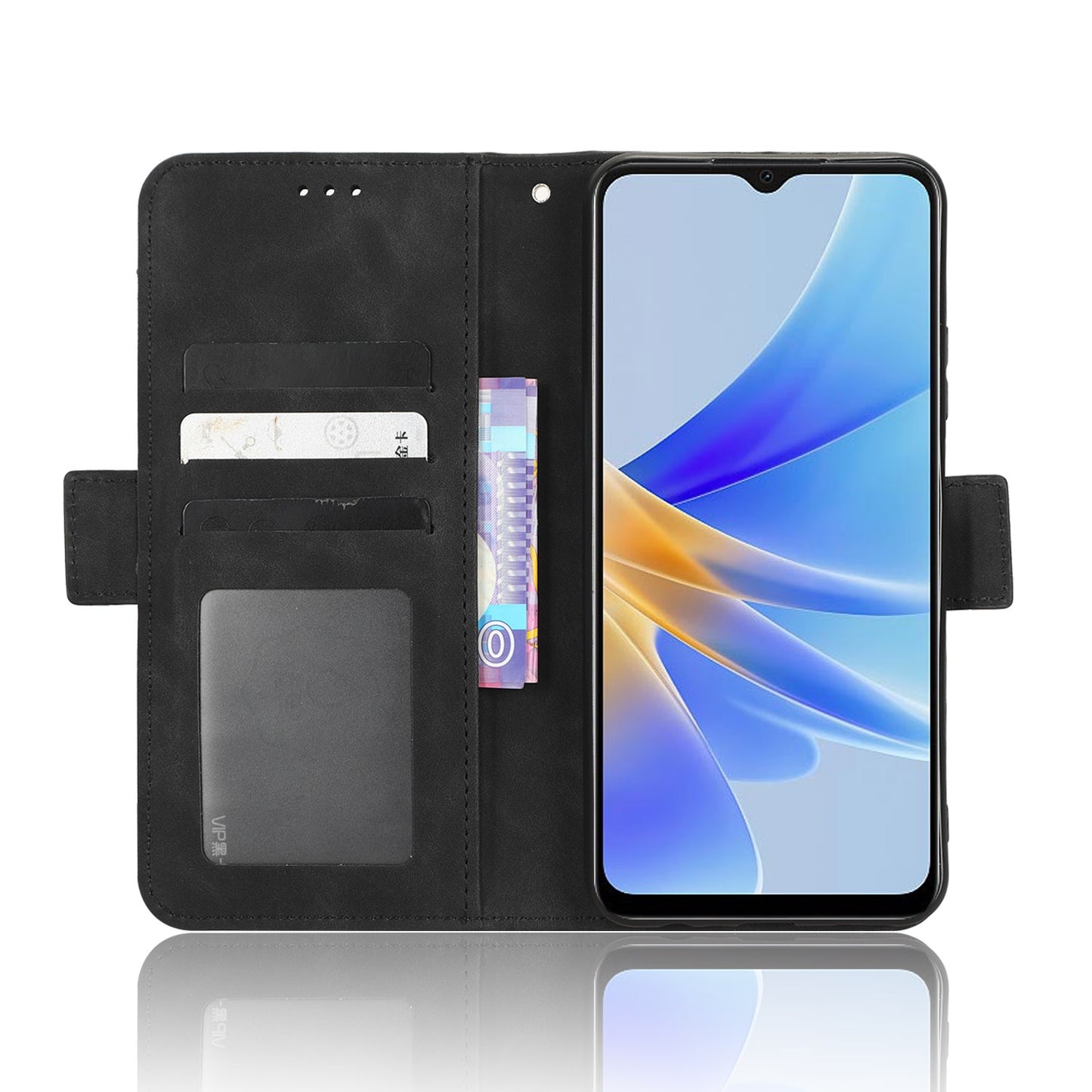 OPPO A17 Skin Feel PU Leather Wallet Phone Case with Card Slots, Cash Pocket, Magnetic Closure, Built-In Stand, Full Protection TPU Cover