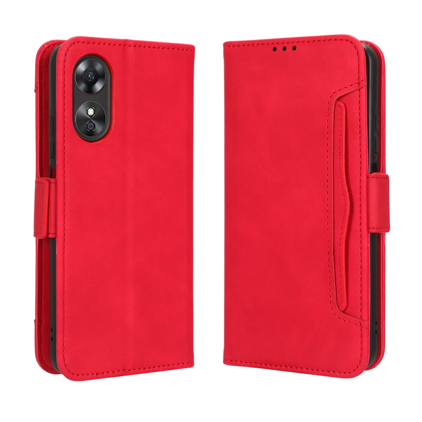 OPPO A17 Skin Feel PU Leather Wallet Phone Case with Card Slots, Cash Pocket, Magnetic Closure, Built-In Stand, Full Protection TPU Cover