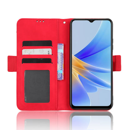 OPPO A17 Skin Feel PU Leather Wallet Phone Case with Card Slots, Cash Pocket, Magnetic Closure, Built-In Stand, Full Protection TPU Cover