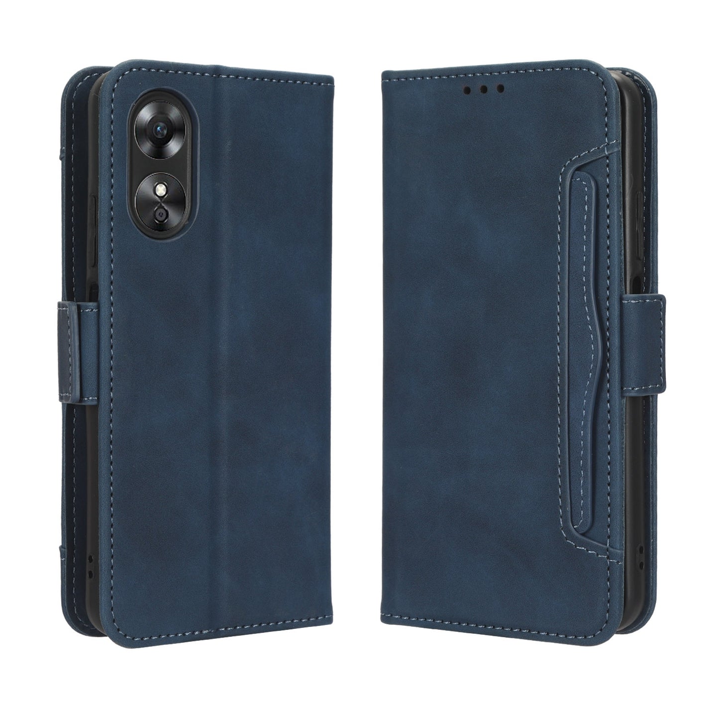 OPPO A17 Skin Feel PU Leather Wallet Phone Case with Card Slots, Cash Pocket, Magnetic Closure, Built-In Stand, Full Protection TPU Cover