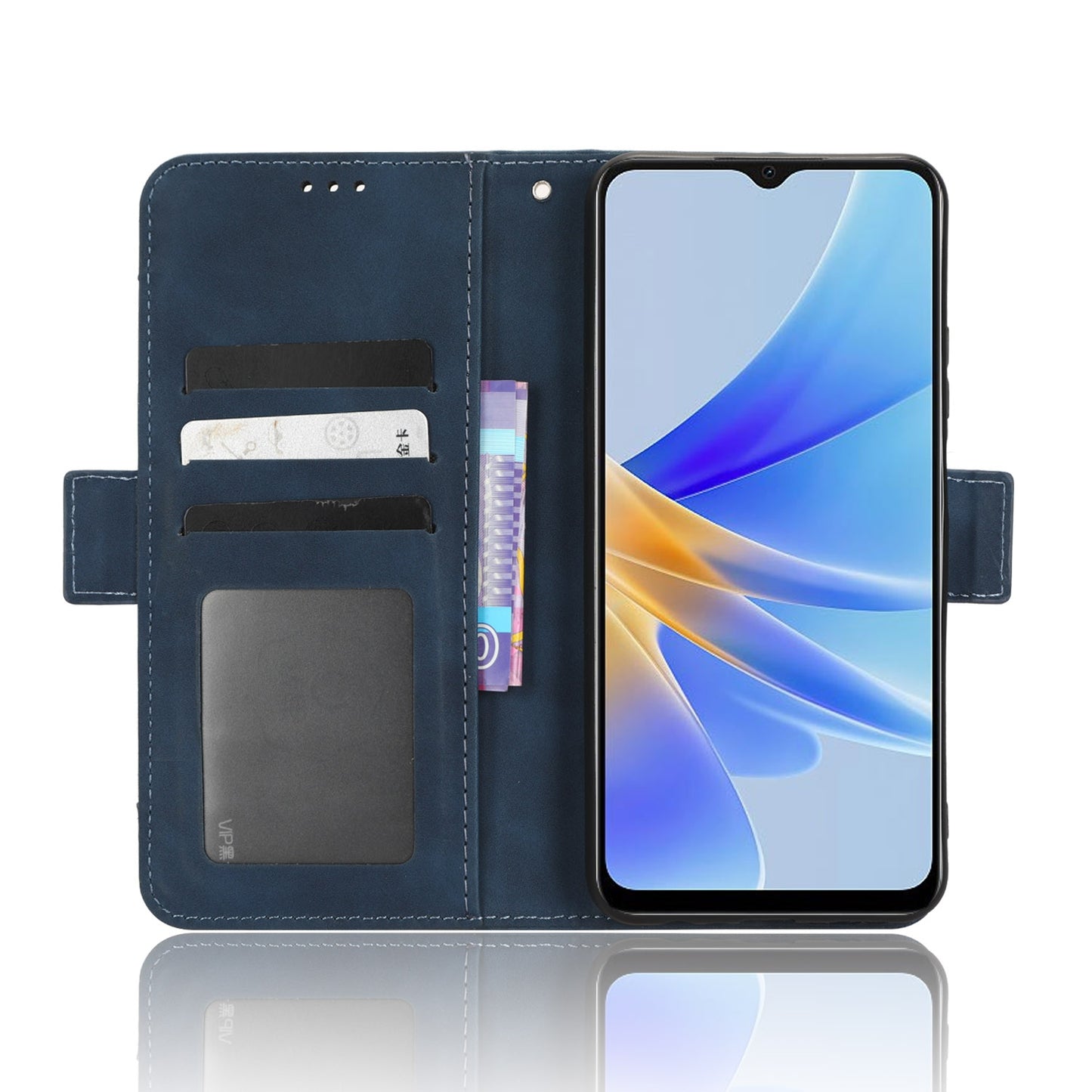 OPPO A17 Skin Feel PU Leather Wallet Phone Case with Card Slots, Cash Pocket, Magnetic Closure, Built-In Stand, Full Protection TPU Cover