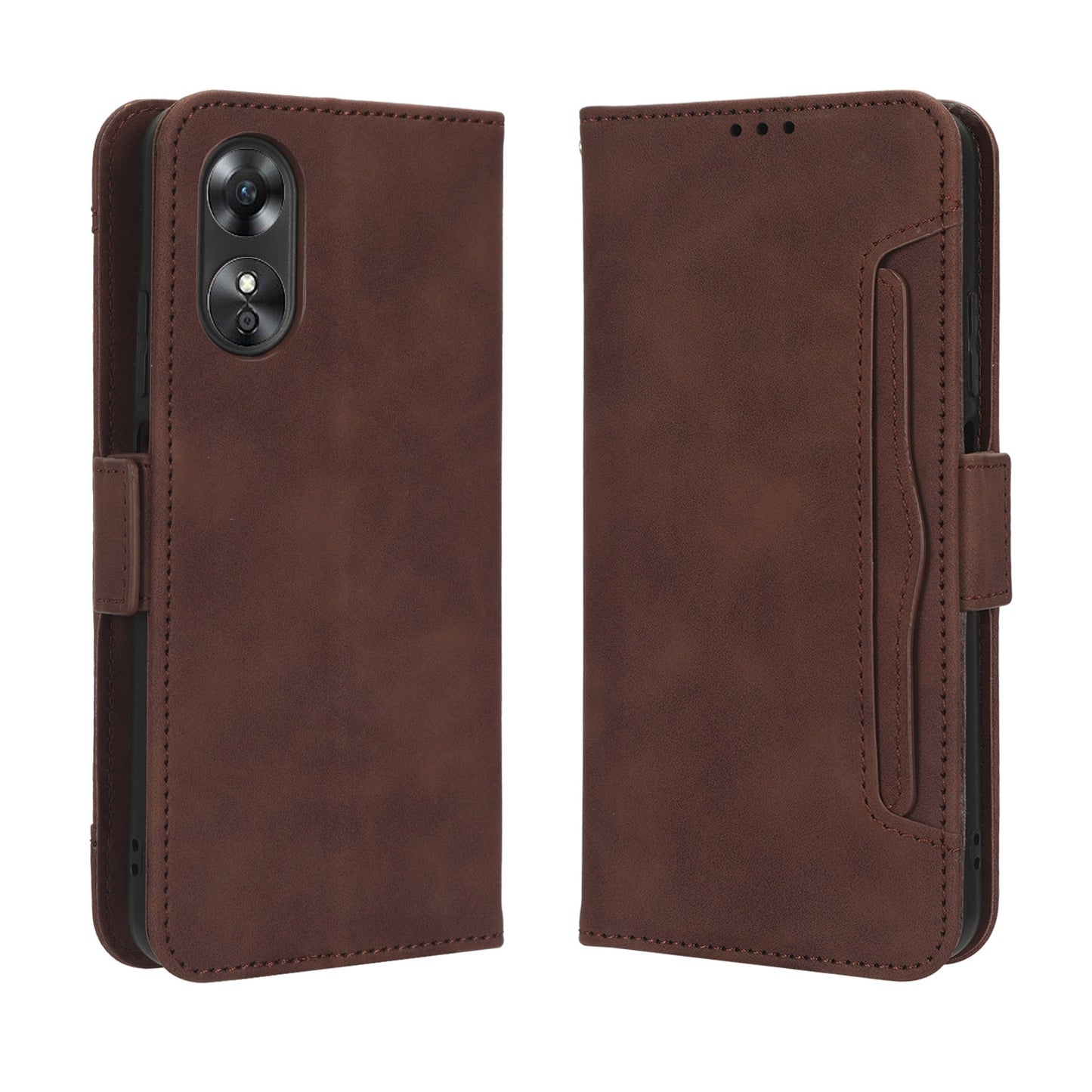 OPPO A17 Skin Feel PU Leather Wallet Phone Case with Card Slots, Cash Pocket, Magnetic Closure, Built-In Stand, Full Protection TPU Cover