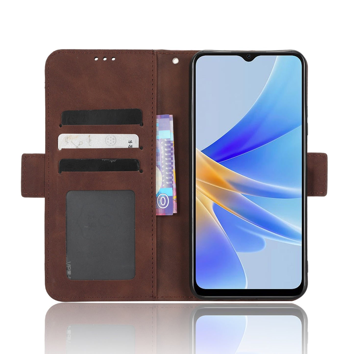 OPPO A17 Skin Feel PU Leather Wallet Phone Case with Card Slots, Cash Pocket, Magnetic Closure, Built-In Stand, Full Protection TPU Cover