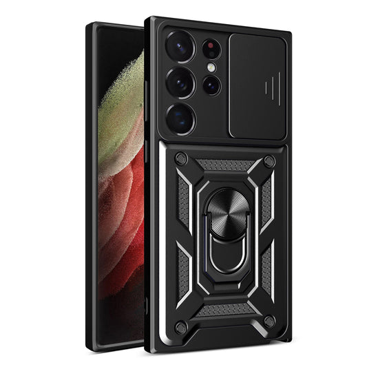 Samsung Galaxy S23 Ultra 5G Sliding Camera Cover Magnetic Ring Stand Shockproof TPU + PC Protective Phone Case