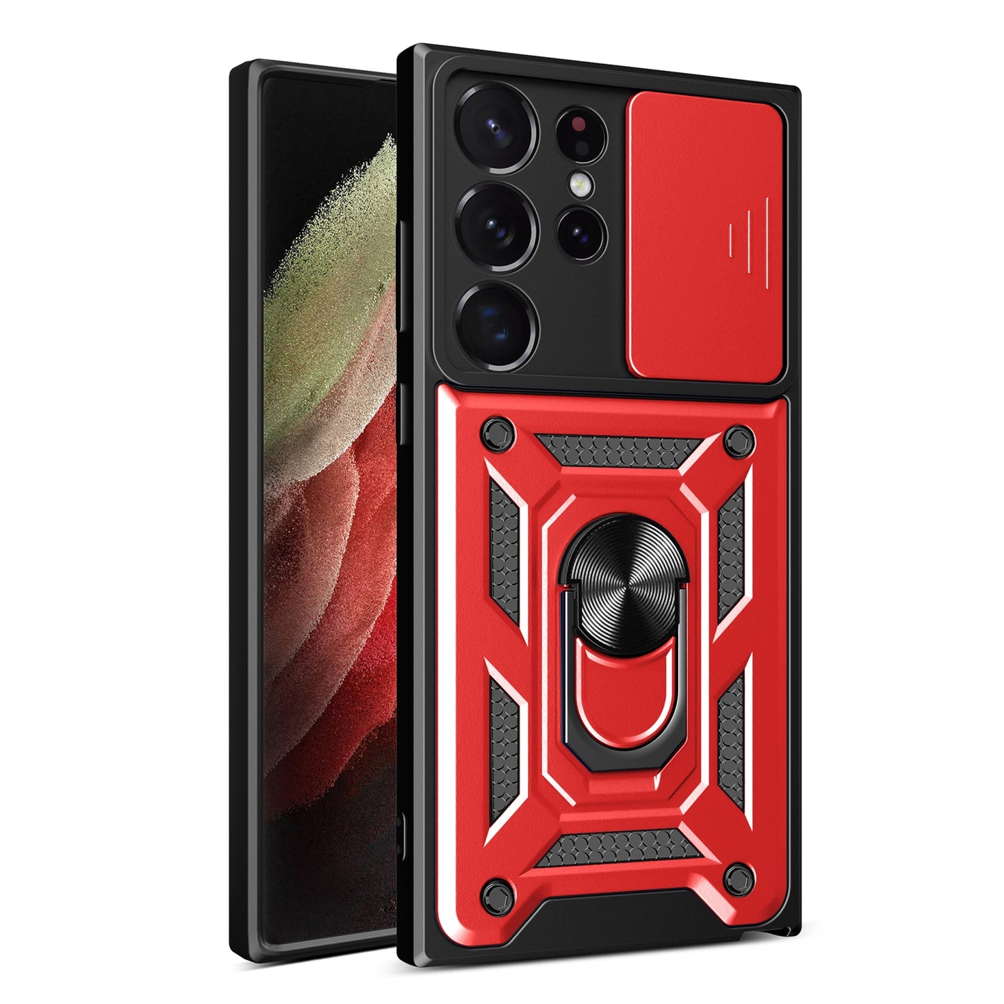 Samsung Galaxy S23 Ultra 5G Sliding Camera Cover Magnetic Ring Stand Shockproof TPU + PC Protective Phone Case