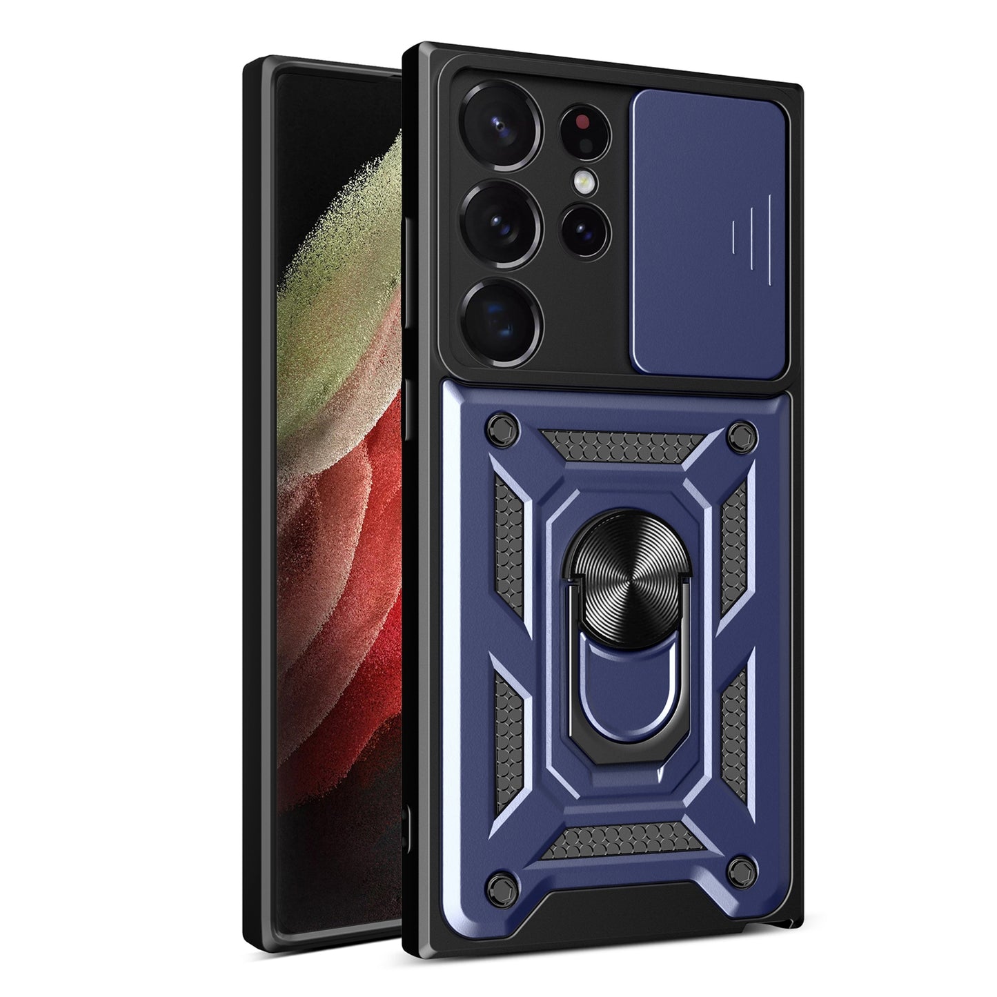 Samsung Galaxy S23 Ultra 5G Sliding Camera Cover Magnetic Ring Stand Shockproof TPU + PC Protective Phone Case