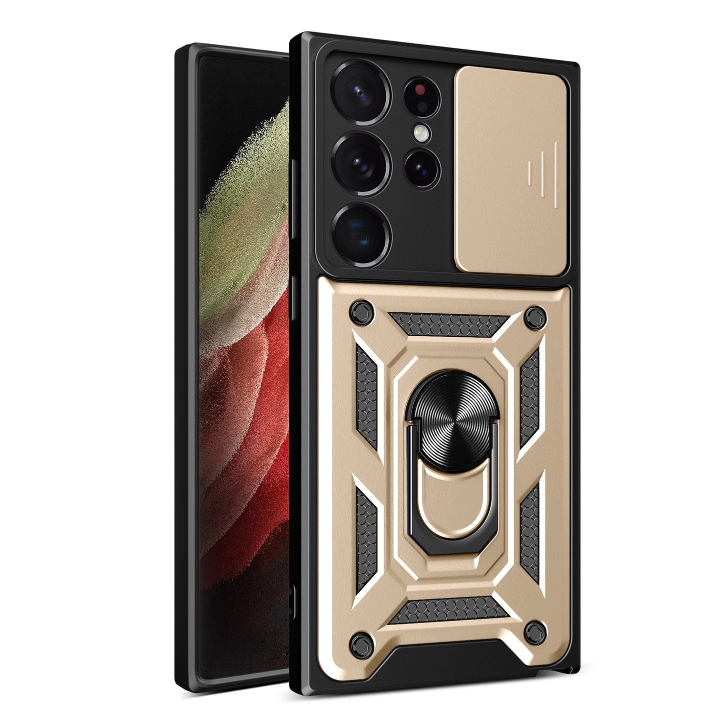 Samsung Galaxy S23 Ultra 5G Sliding Camera Cover Magnetic Ring Stand Shockproof TPU + PC Protective Phone Case