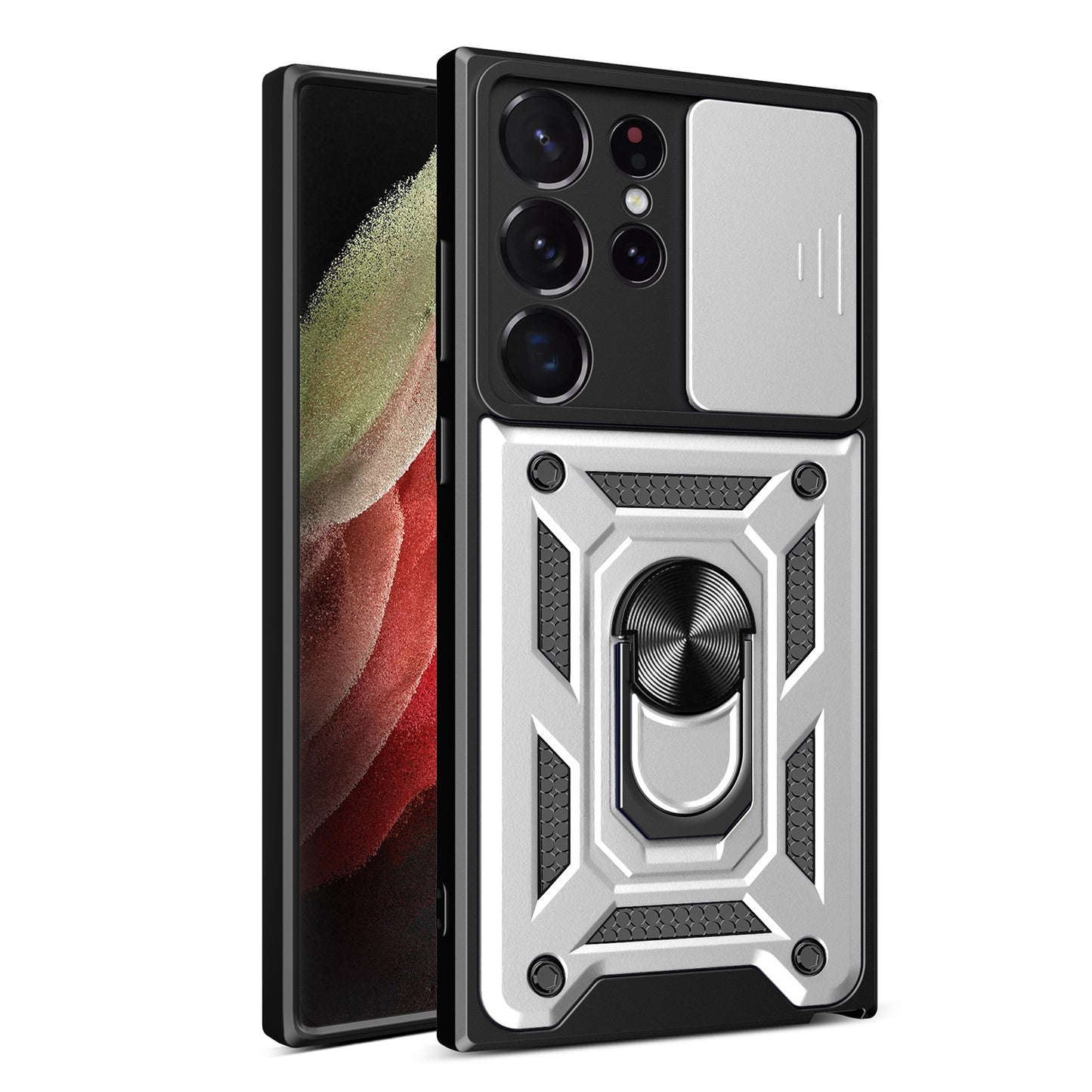 Samsung Galaxy S23 Ultra 5G Sliding Camera Cover Magnetic Ring Stand Shockproof TPU + PC Protective Phone Case